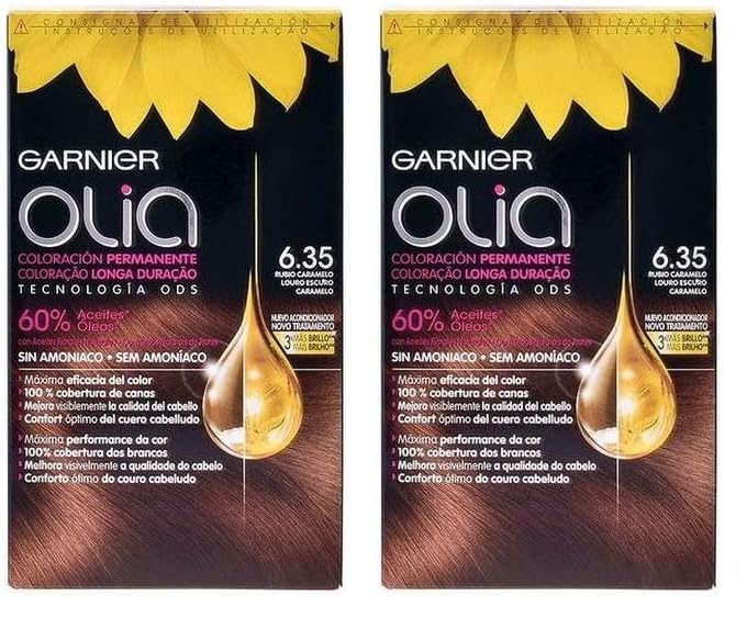 Garnier Olia Coloración Permanente sin Amoniaco, con Aceites Florales de Origen Natural, Color Tono 6.35 Rubio Caramelo, 1 Unidad (Paquete de 2)