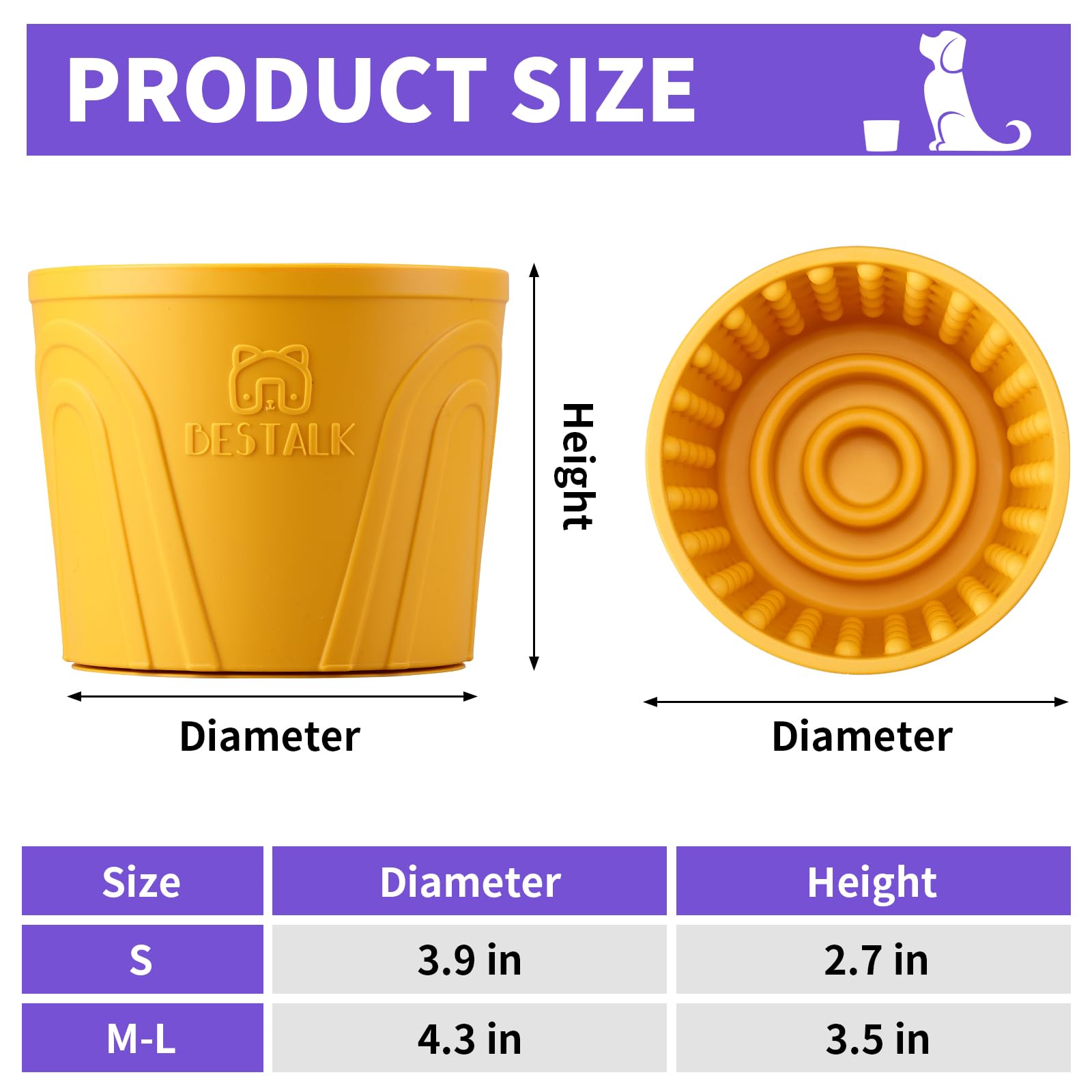 Gamelle à lécher pour chien - Soulage l'anxiété - Distributeur de friandises - Antidérapant - Pour chiens de petite, moyenne et grande race, silicone sans BPA (jaune, taille M-L)