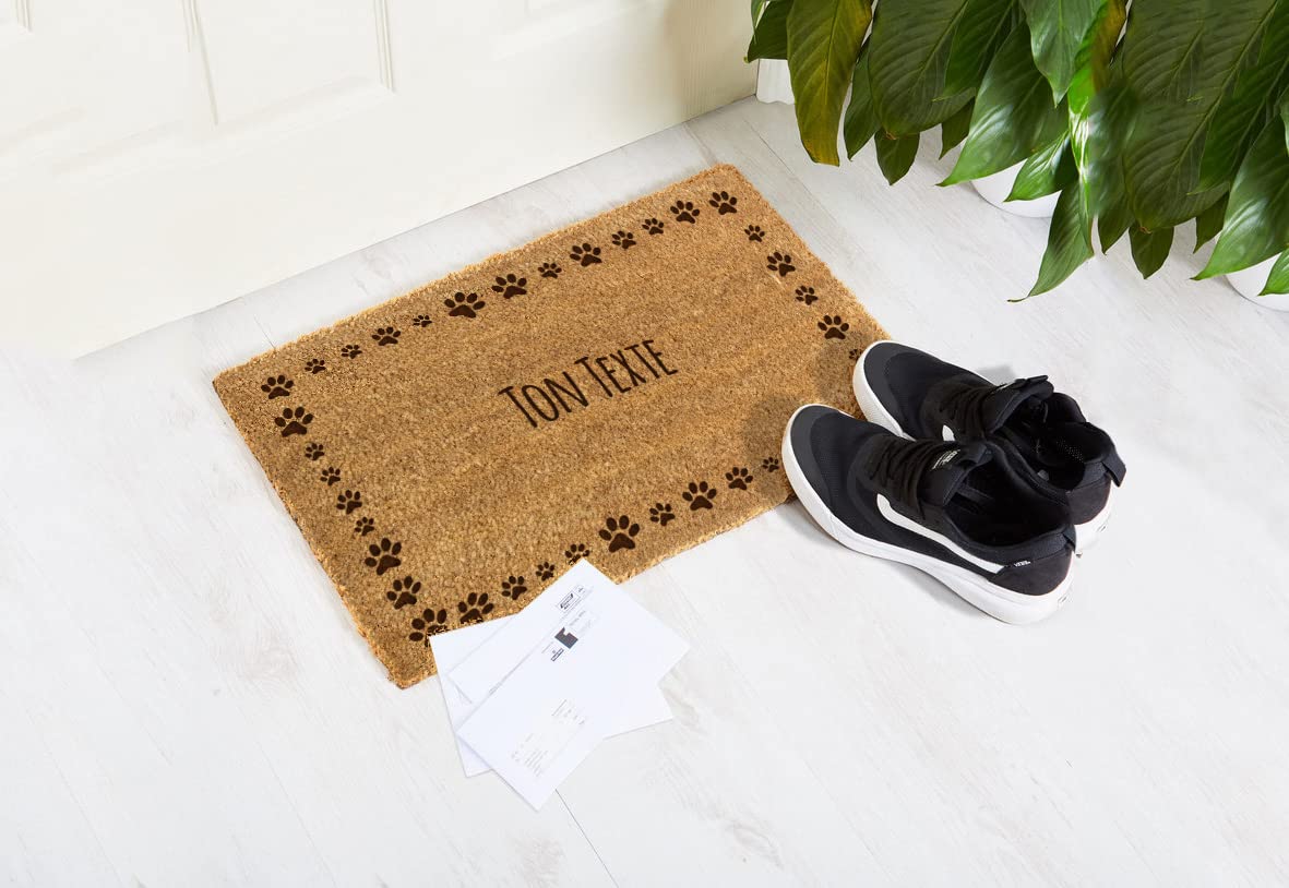 Paillasson personnalisé en fibre de coco avec n'importe quel texte, Tapis antidérapant et absorbant, Différents motifs de paillassons internes pour l'intérieur de la maison (90 x 60cm, modèle 4)