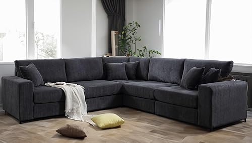 Miniatura 5 de Anwick Sofá modular en forma de L de 117 pulgadas, moderno sofá modular de pana con otomana movible de 5 asientos, sofás seccionales convertibles