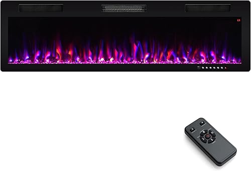 GOFLAME Chimenea eléctrica de 60 pulgadas empotrada y montada en la pared, calentador eléctrico de chimenea de 750 W1500 W con control remoto,
