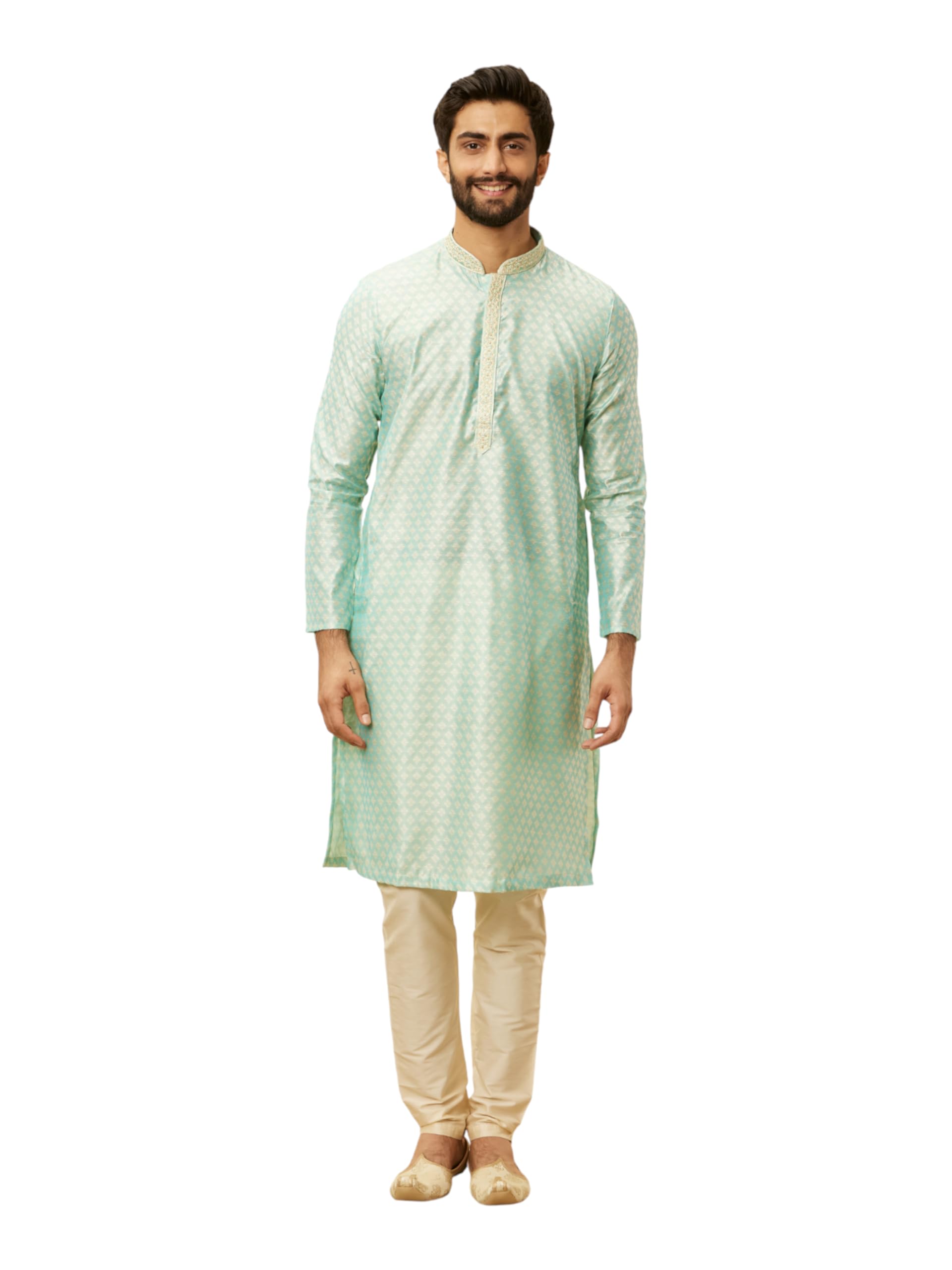 manyavar Men's Art Silk Blend Self Design Kurta Set (2pcs)-picture-42