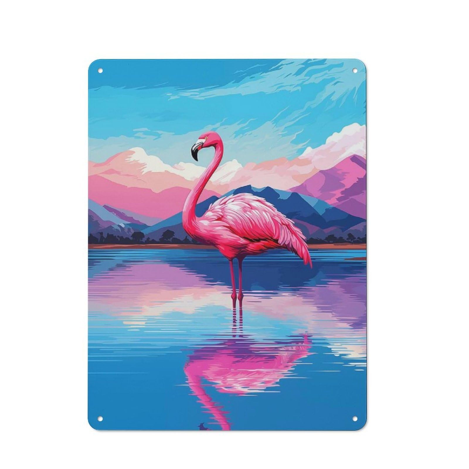 Junmoney Flamingo In Lake Vintage Tin Sign 40X30cm For Hobby Room Or Studio, A New Home Present For Creative Interior Collectors