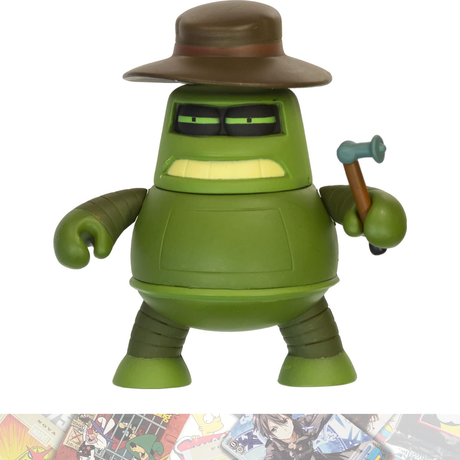 Futurama Donbot w/ Hat: ~2.7" x Kidrobot Mini-Figure Series #2 + 1 Free American Cartoon Themed Trading Card Bundle [Very Rare]