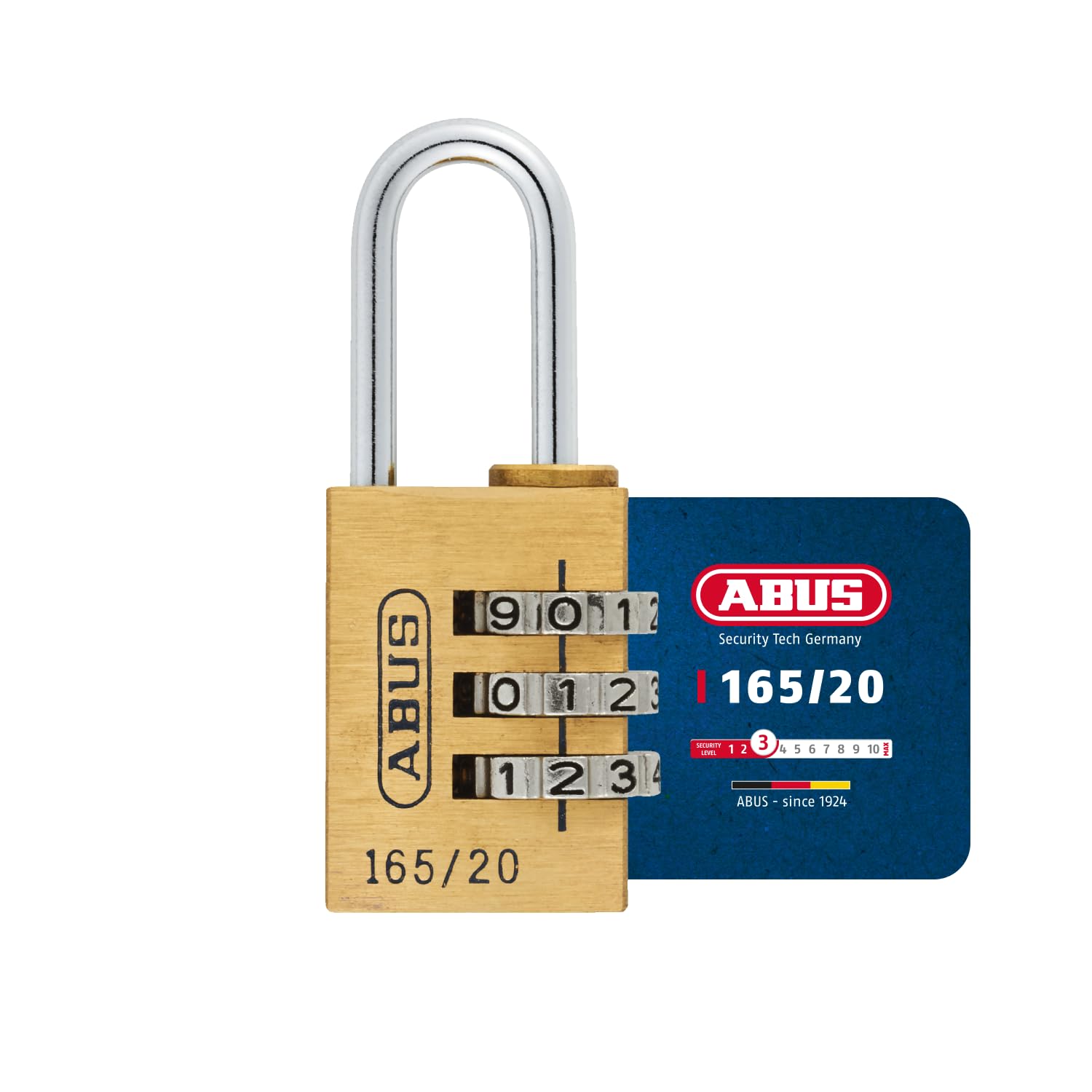ABUS Combination Padlock 165/20 - Brass Padlock - with Individually Adjustable Combination Code - Suitcase, Locker, Gym, School Lock - ABUS Security Level 3