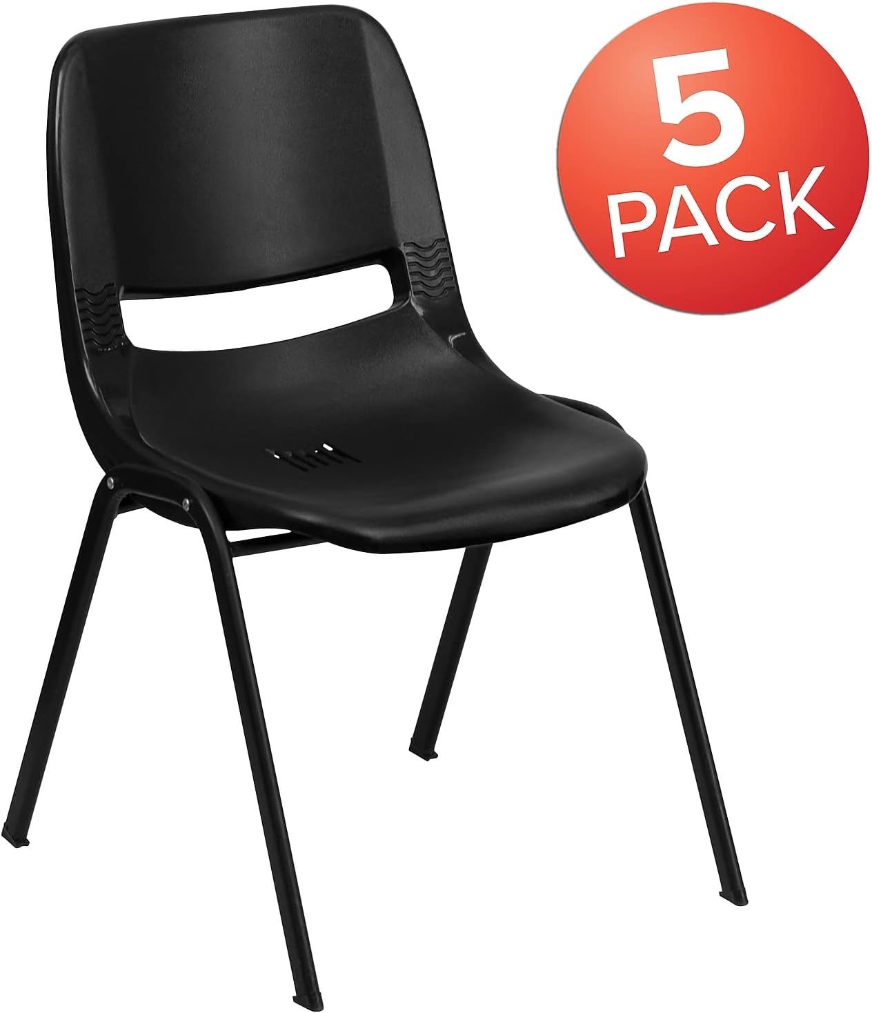 Flash Furniture Hercules Series Ergonomic Lightweight Shell School Chairs, Plastic Stacking Chairs, Set of 5, Black