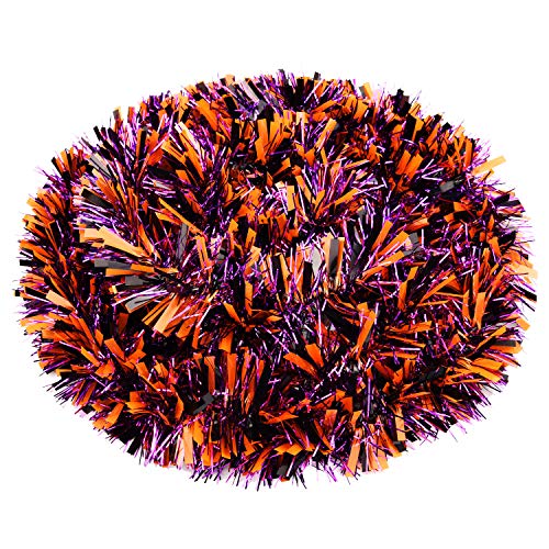 Willbond Halloween Tinsel Garland Shiny Garland Metallic Hanging Decorations For Halloween Party Indoor And Outdoor Decorations (Orange And Black Wide Filaments, Purple Thin Filament) #TOP2