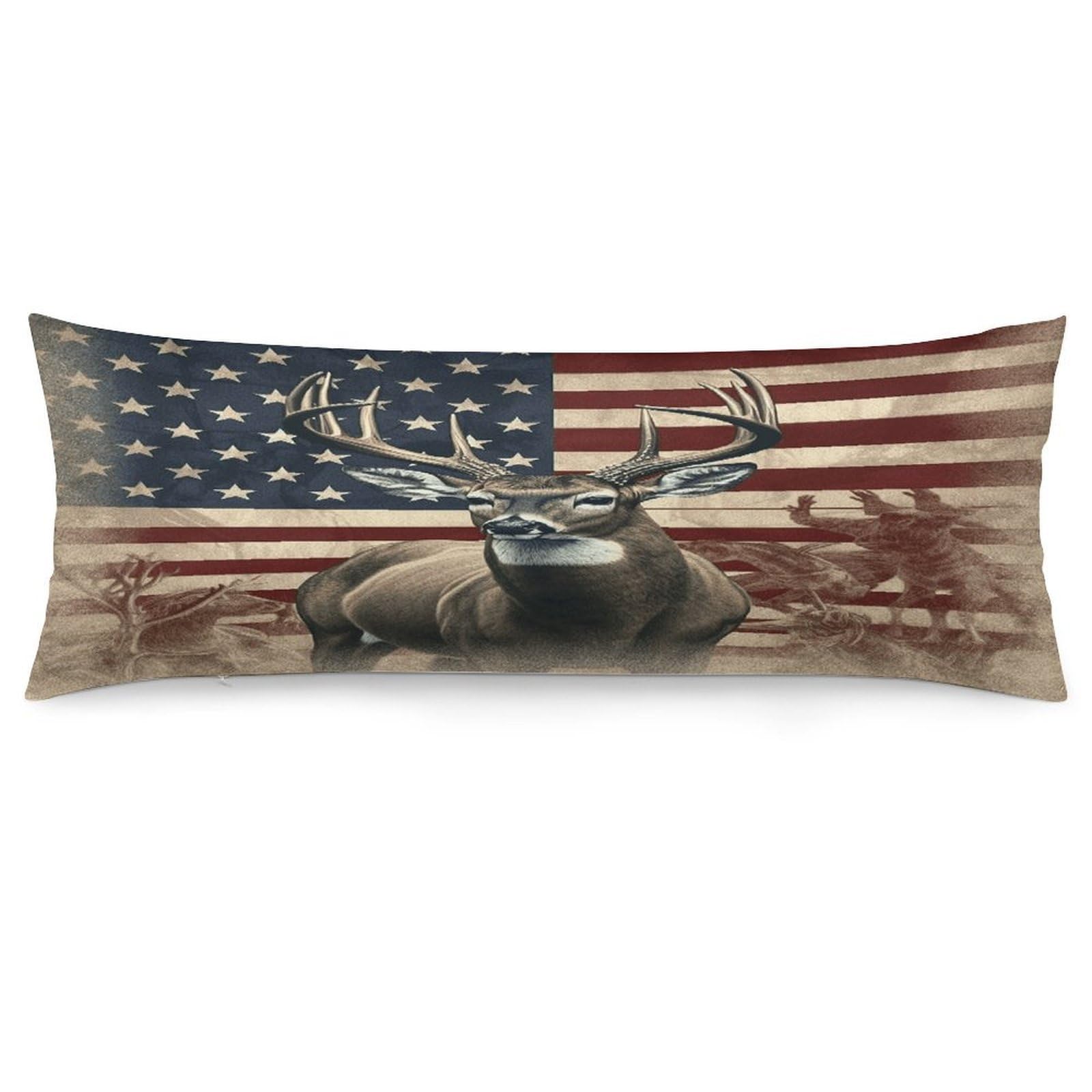 Americana Flag Deer Throw Pillow Cover Soft Pillow Case Decorative Lumbar Pillow Cover Cozy Throw Pillowcase Polyester Rectangular Cushion Case Decor for Couch Sofa Bed