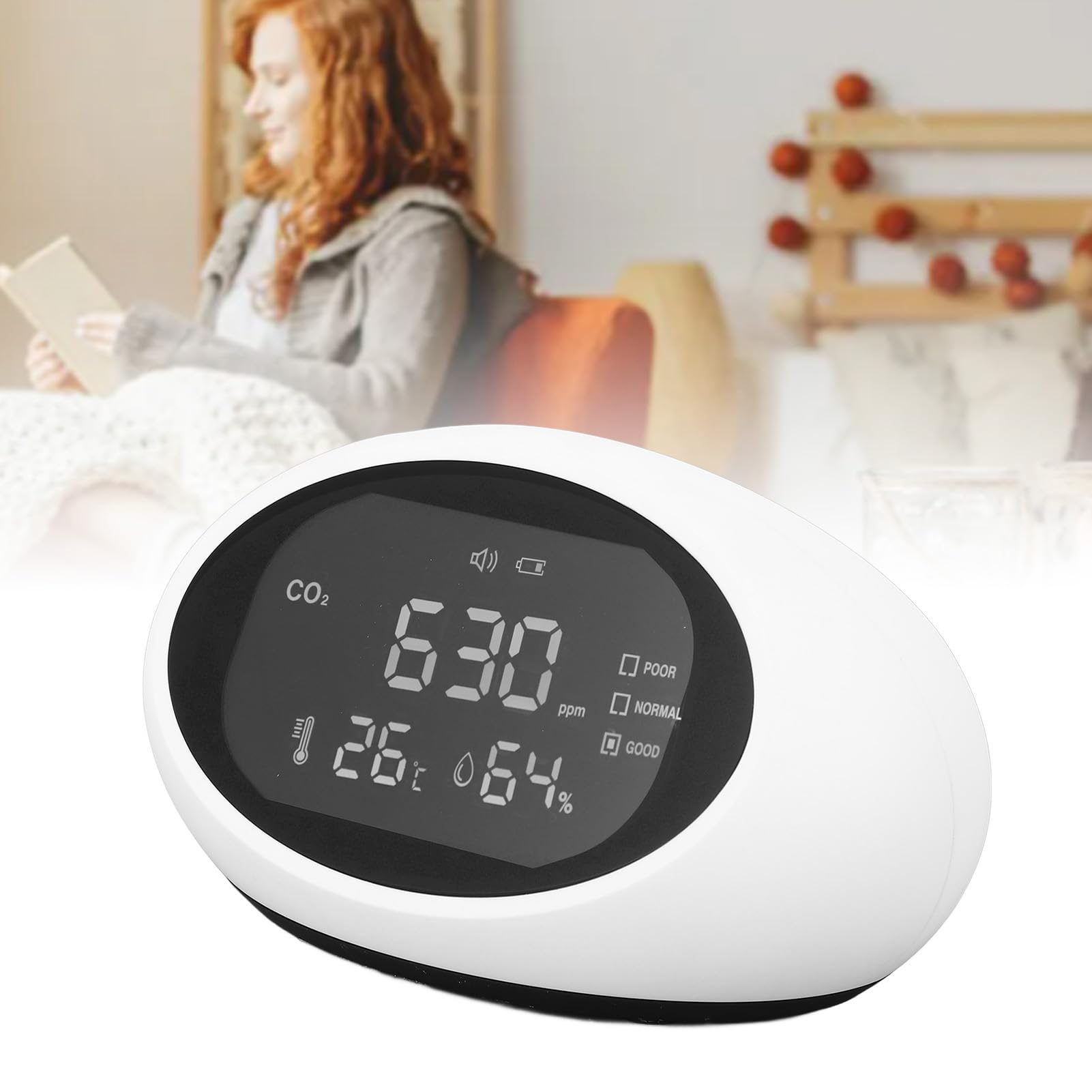 Detector de CO2, Detector de CO2, Detector de Dióxido de Carbono Pantalla LCD HD Probador de Calidad del Aire para Hogares Oficinas de Viajes Aulas, Alarma de Humo de Gas