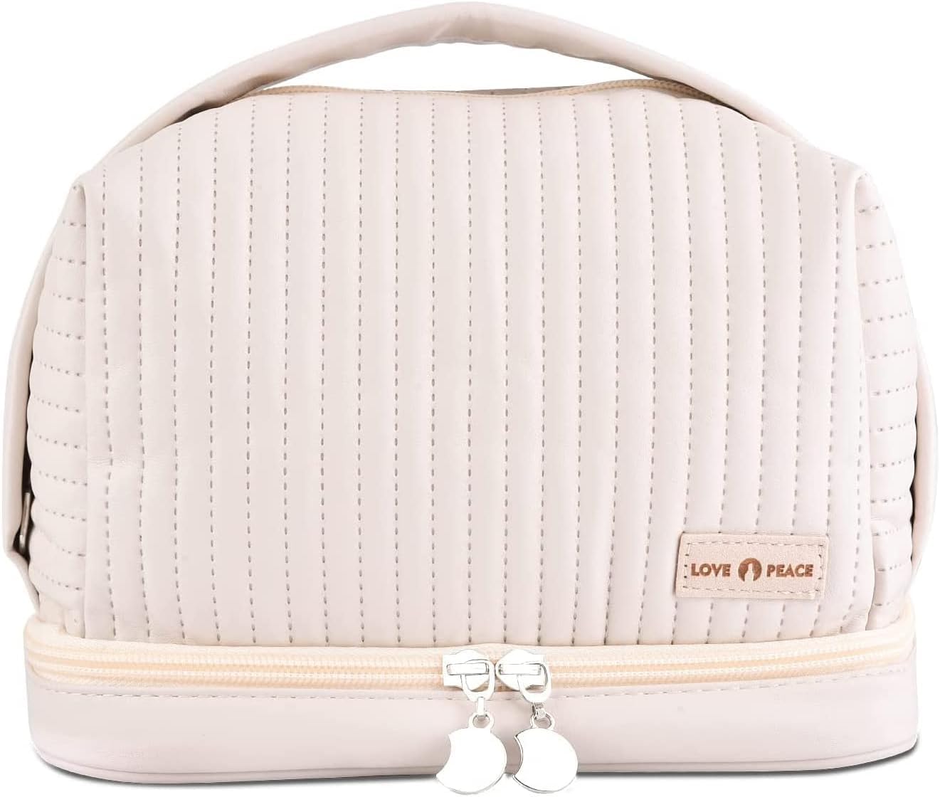 Makeup Bag, Cosmetic Bag Double Layer, Travel Makeup Bag, Portable Pu Leather Toiletry Bag, Travel Toiletry Bag (Beige)-image-42