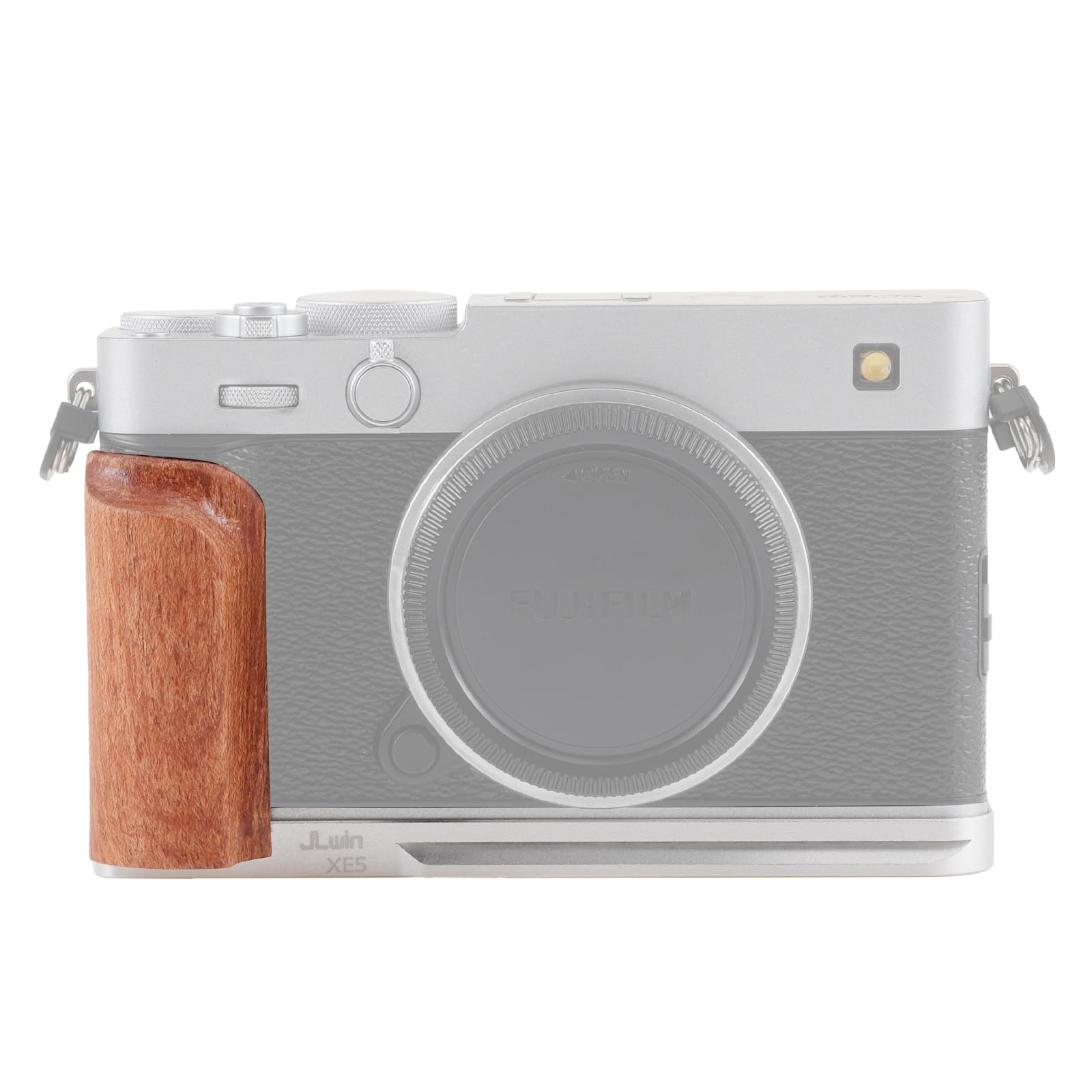 FOTGA Mango lateral de madera X-E5 ligero en forma de L para cámara Fujifilm X-E5 XE5, con soportes de 1/10.2 cm-20, placa de montaje de trípode Arca Swiss de liberación rápida (plata)
