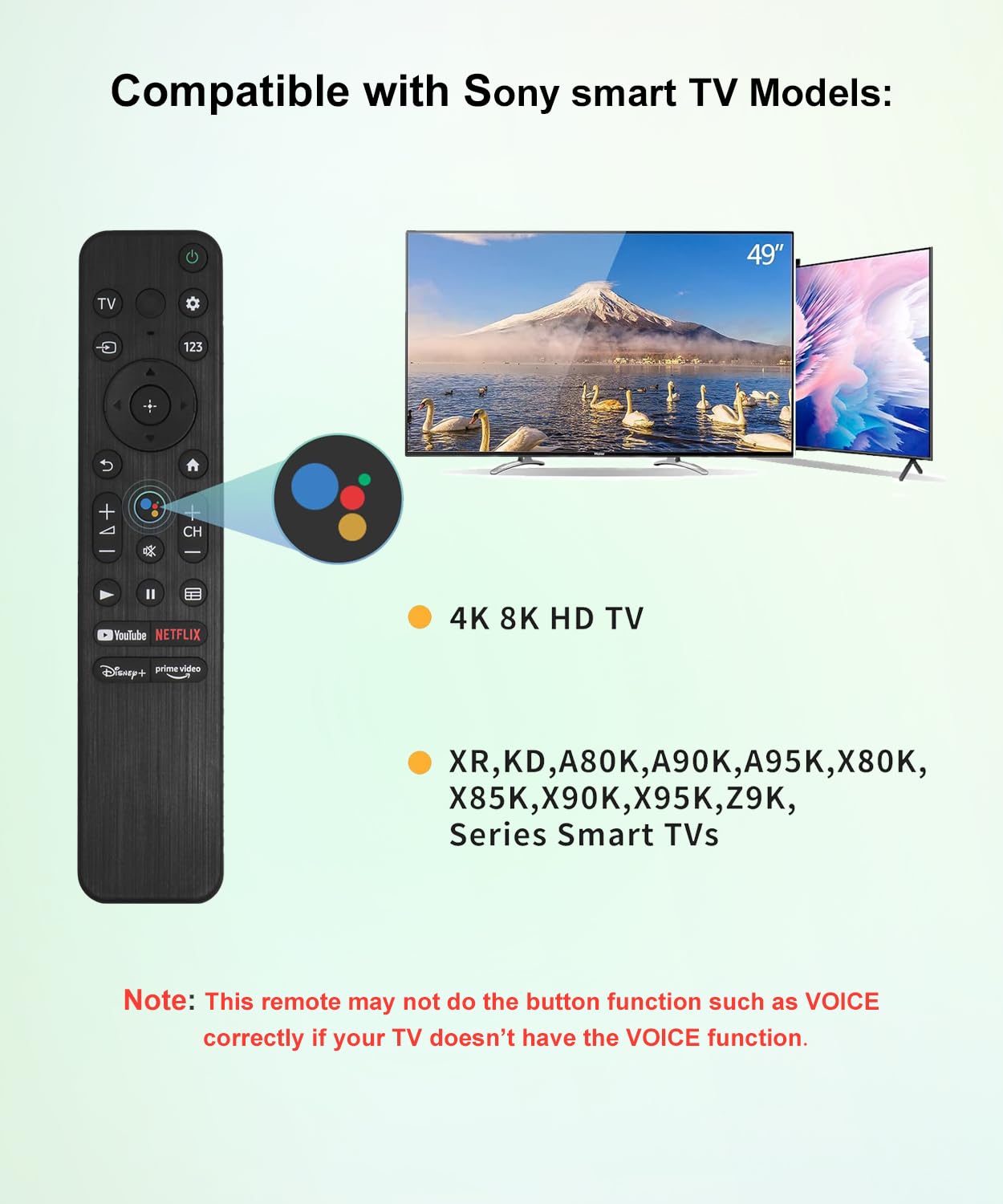 RMT-TX440E VINABTY Vervangen Afstandsbediening Fit voor Sony TV KD-43X85K, KD-50X89K, KD-55X80K, KD-65X80L, KD-65X82K, KD-65X85K, KD-75X80K, KD-75X80K, KD-75X80L