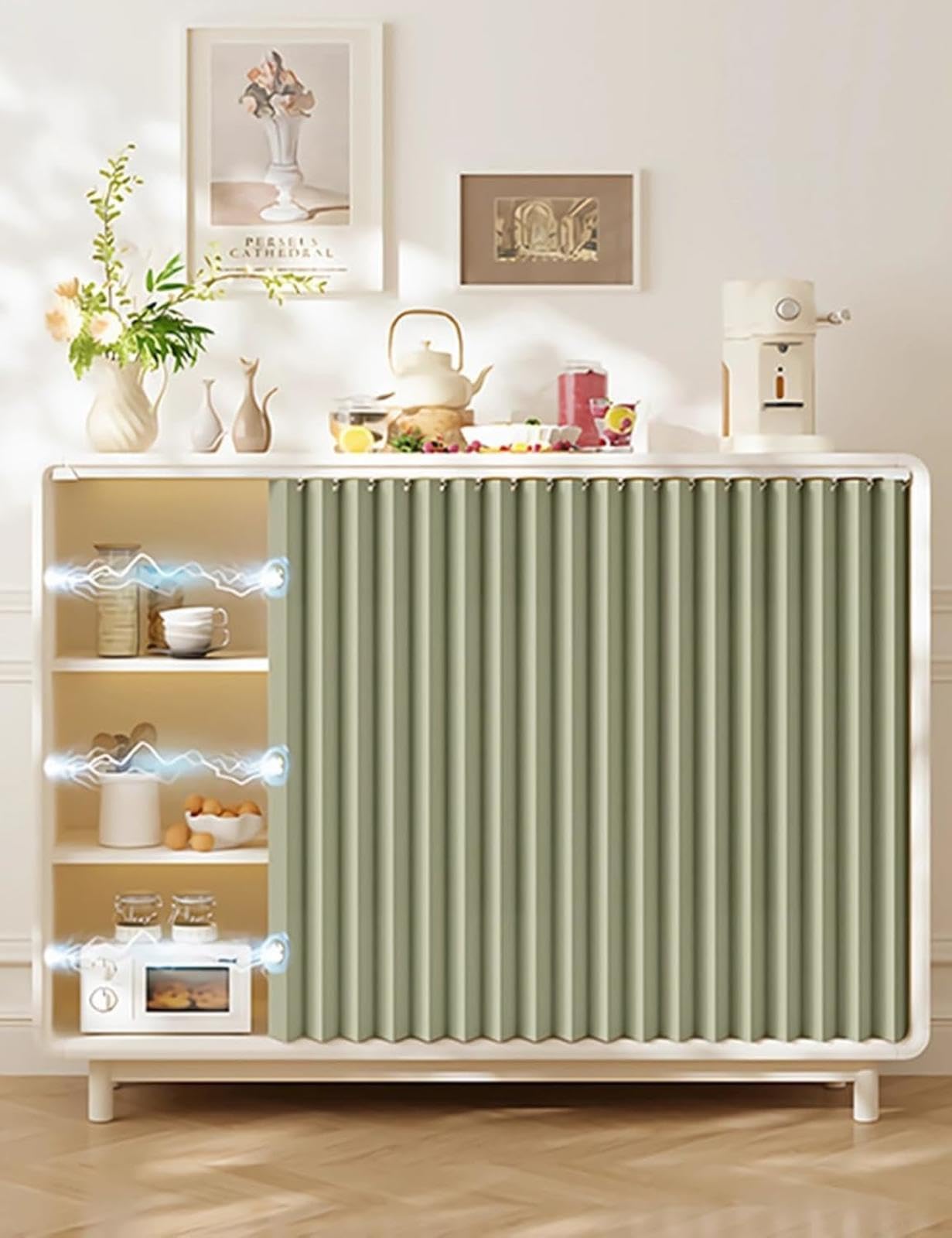 YSZBD Schrank Vorhang, Schrankvorhang Zum Vorhang Regal Schiebevorhang Regal Schrankvorhänge Mit Schienen Schiebevorhang Schiebegardinen Für Garderoben, Küchen Und Raumteiler,green-W120cm/H100cm