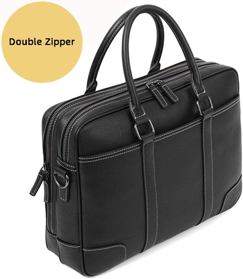 Men Zipper Genuine Leather Handbag Male Business Travel Laptop Shoulder Bag Men's Office Briefcase for A4 Paper