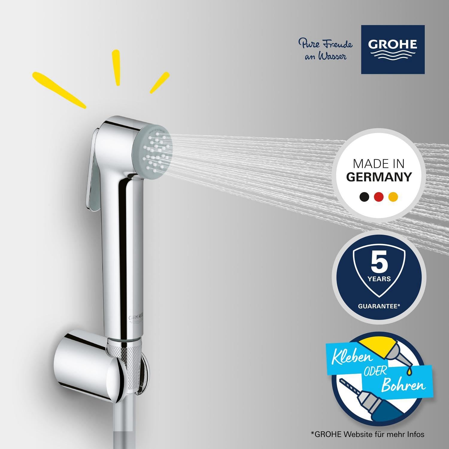 GROHE Vitalio, Bidet-Set für das WC (Bidet-Duschkopf mit 1 Strahlart, Duschschlauch 1,25m und Wandhalterung, langlebige Oberfläche, leicht zu reinigen), chrom, 26175001