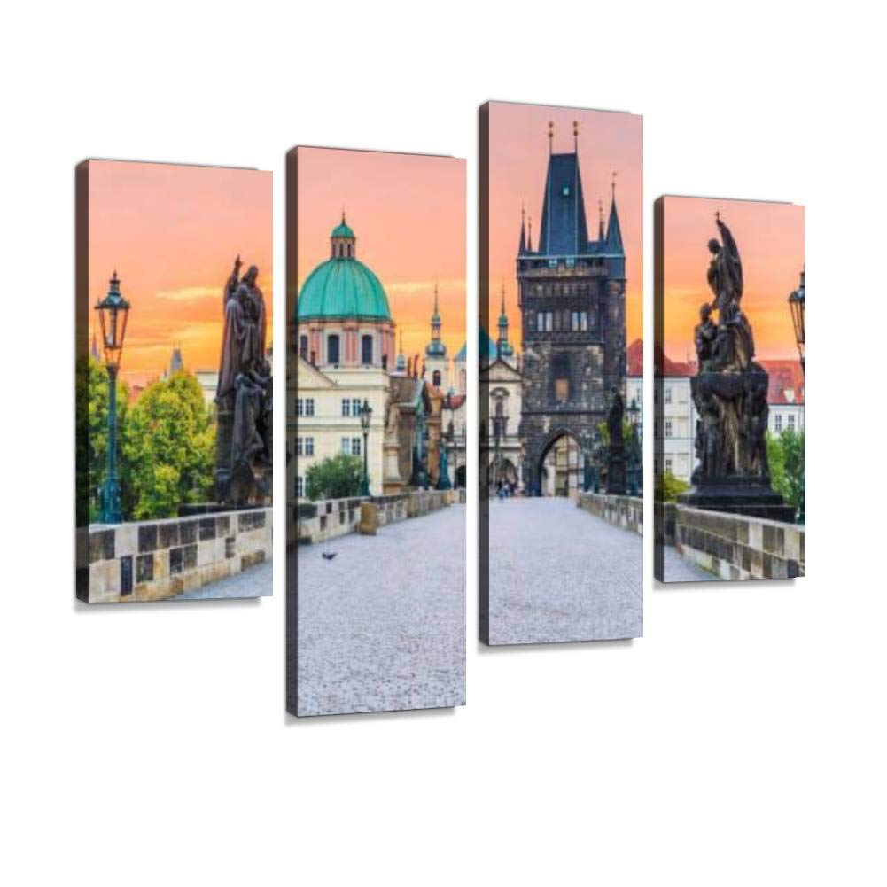 quetas artworkCanvas Print prague, czech republic vltava rivers and pictures Wall Art Pictures Framed Digital Print Abstract Painting Room Home Office Decor Ready to Hang - 4 Panel