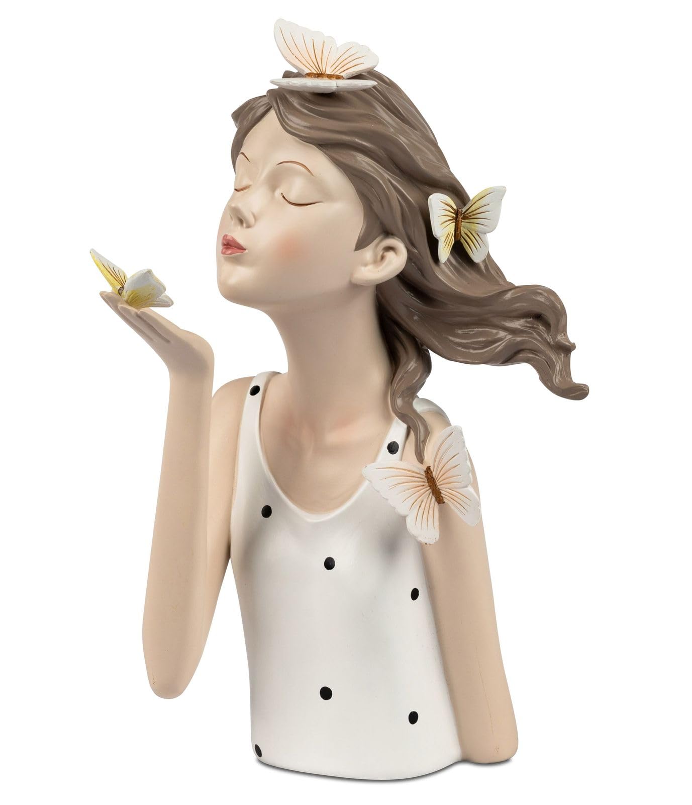 formano Deko-Büste Dame mit Schmetterlingen Handbemalt Bunte Skulptur 30cm Figur groß Women Dekoration Geschenk Polyresin