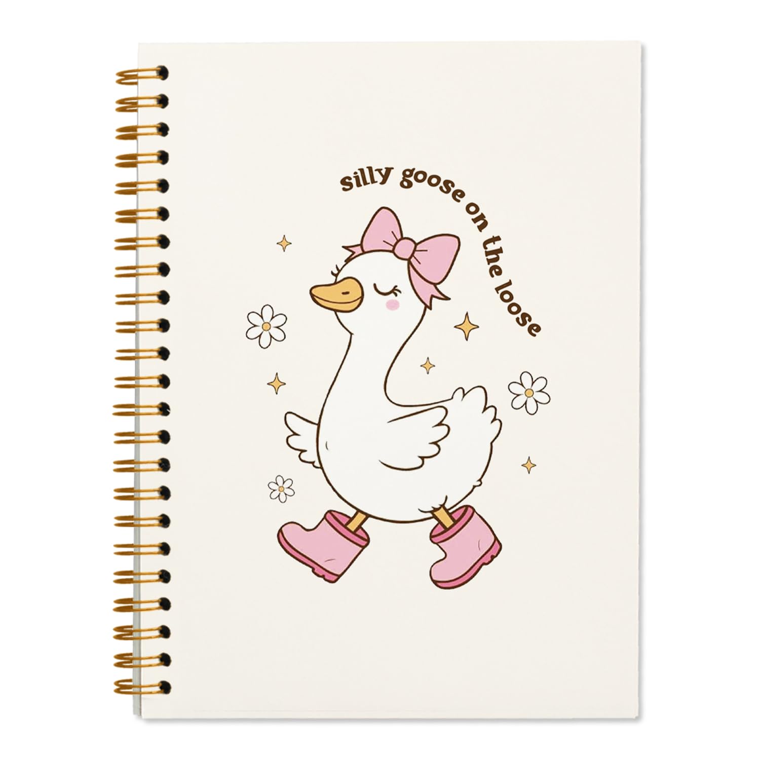 Silly Goose On The Loose Journal Notizbuch für Mädchen und Frauen, süßes Gans, Tagebuch, Schule, Campus, Bürobedarf, Hardcover, liniert, Notizbuch, Spirale, 14 x 21 cm