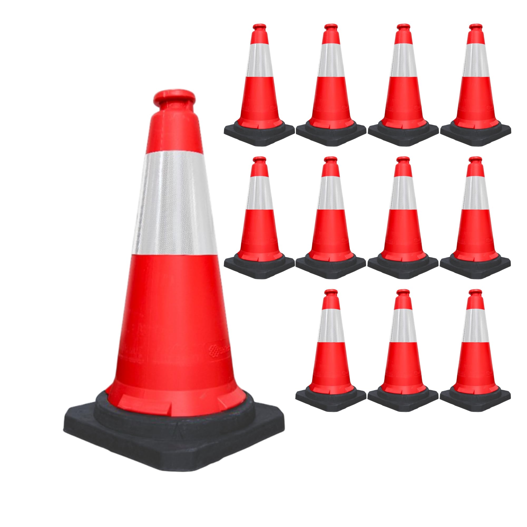12 Pcs Traffic Safety Cone PPC with PVC Base | 30" - 75 CM Road Safety Cone with Reflective | High Visibility Red Traffic Cone | Portable Wind Resistant Traffic Cone with Black Base