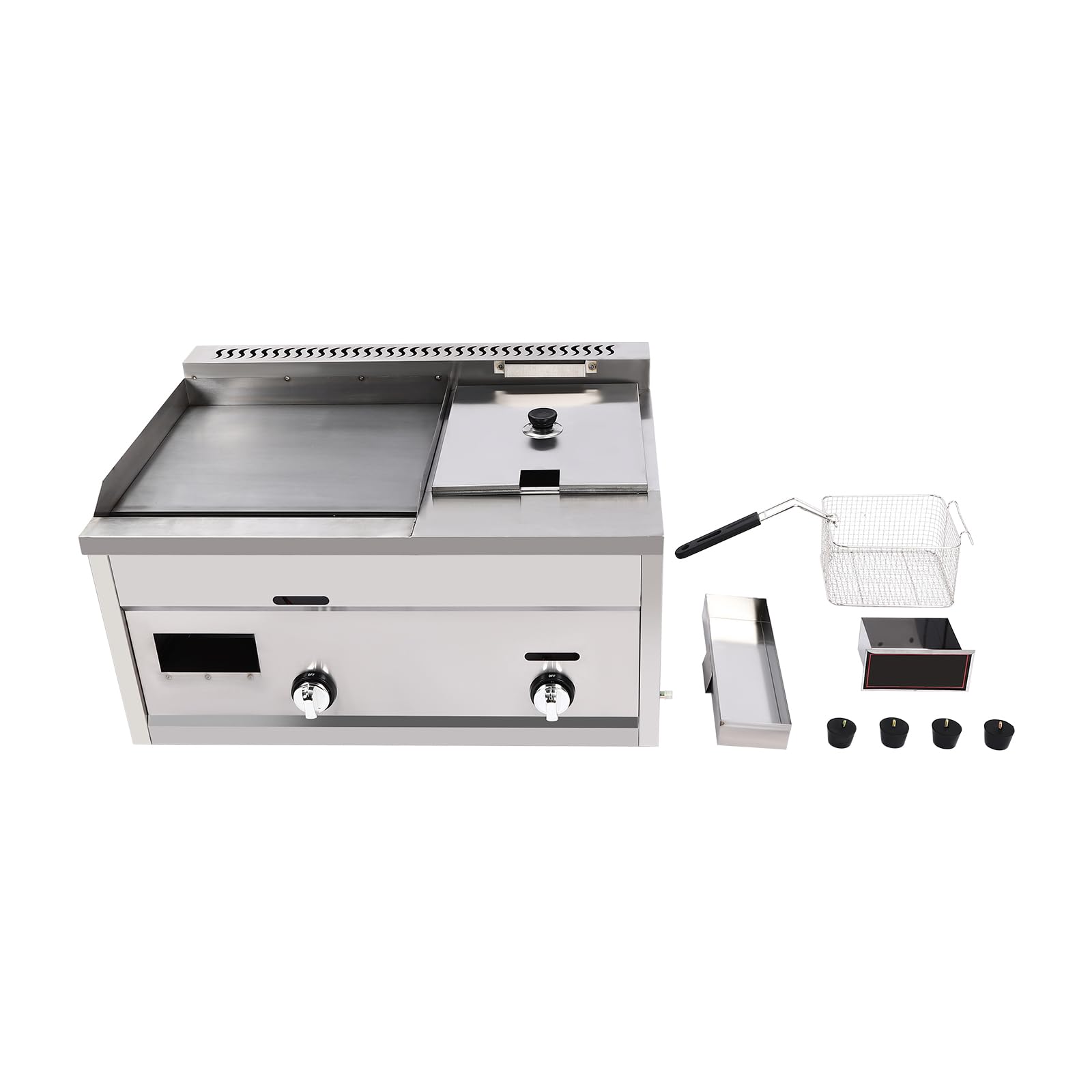 Friggitrice professionale con piastra – Piastra piatta a gas propano per cucinare all'aperto – Piastra multifunzione con cestello e coperchio per cucina e ristorante