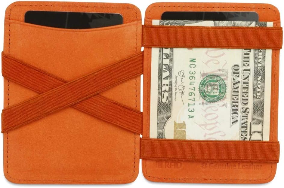 HUNTERSONMagic Wallet, Credit Card Holder RFID Blocking, Mens Wallet Leather for 8 Cards, Orange
