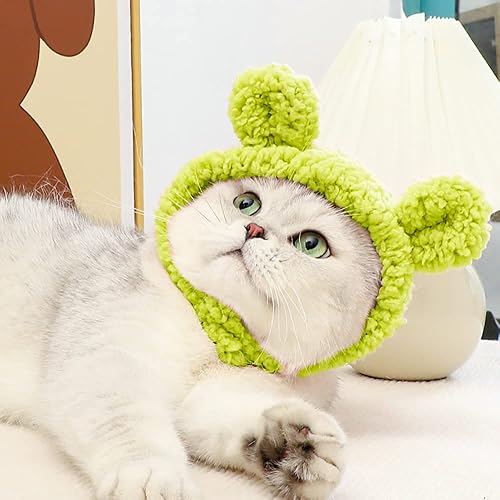Miniatura 6 de JOICEE Lindo disfraz de gato cálido sombrero de oso para gato, ajustable, suave, pequeño, sombrero de oso para gato, cachorro, perro (color aguacate)