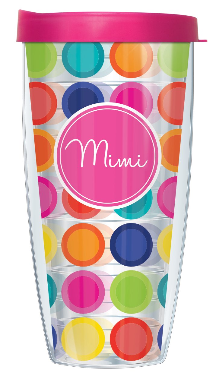 Mimi in Happy Circles papierowy przezroczysty szklany kubek z pokrywką 625 ml wielokolorowy