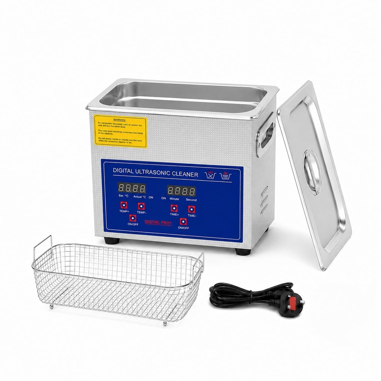 Pulitore a Ultrasuoni 40KHz con Riscaldamento e Timer Digitale, Macchina per Pulizia a Ultrasuoni per Gioielli, Occhiali, Dentiera, Apparecchio Ortodontico, Bite, Orologi, Monete e Parti Metalliche