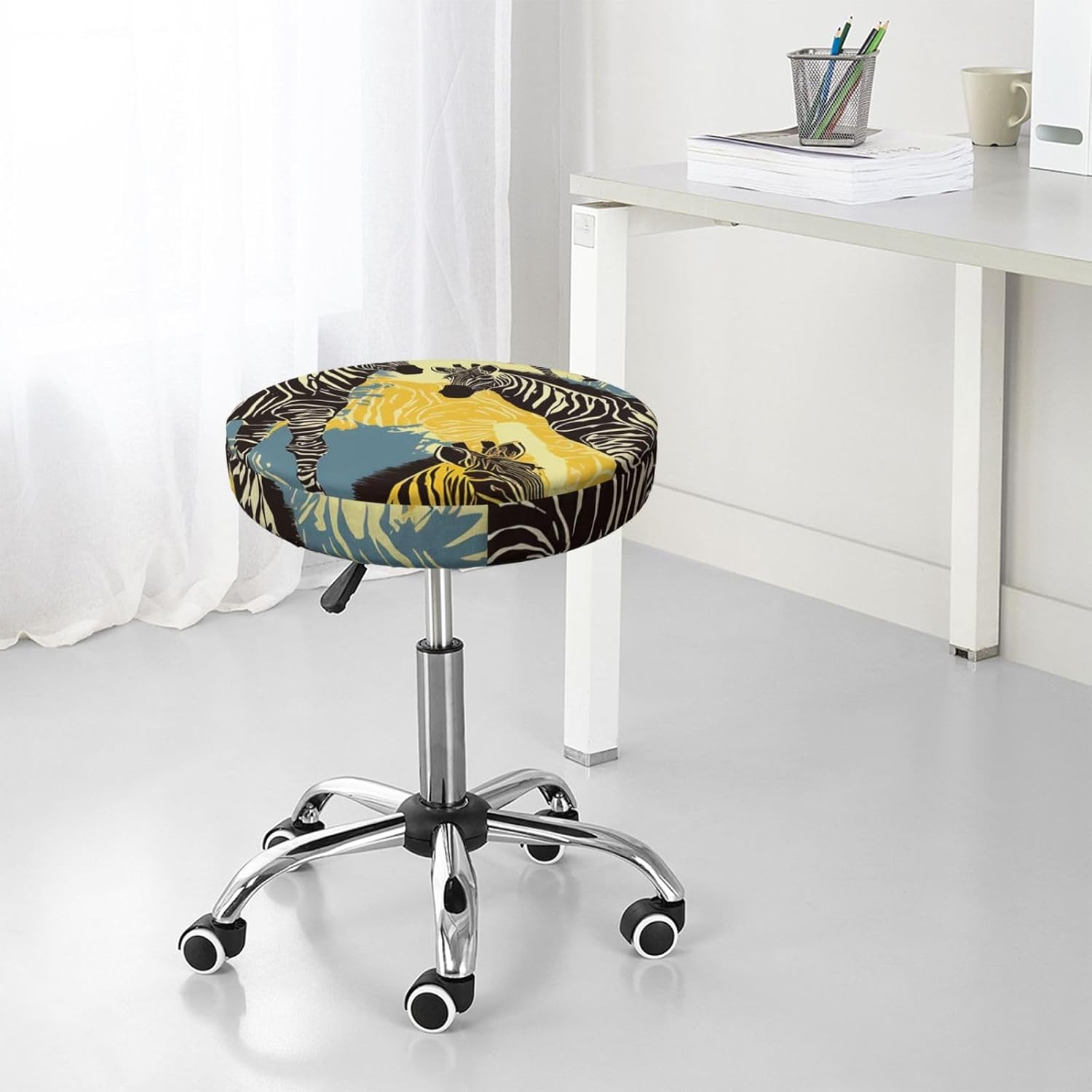 Bar Stool Cover Round Elastic Stool Cushion Covers Giraffe and Zebra Bar Chair Cover Washable Stool Cushion Slipcover Stretch Stool Seat Covers for 12-14 Inch Chair