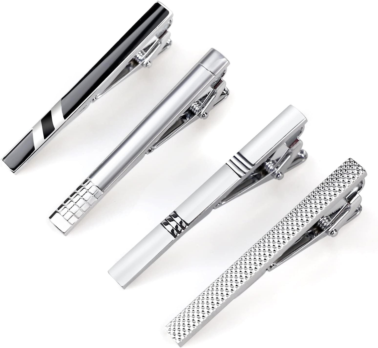 Tie Clips for Men, 4 Pack Classic Tie Clip Necktie Tie Bar Pinch Clips Suitable for Wedding Anniversary Business and Daily Life 6cm with Gift Box Style C