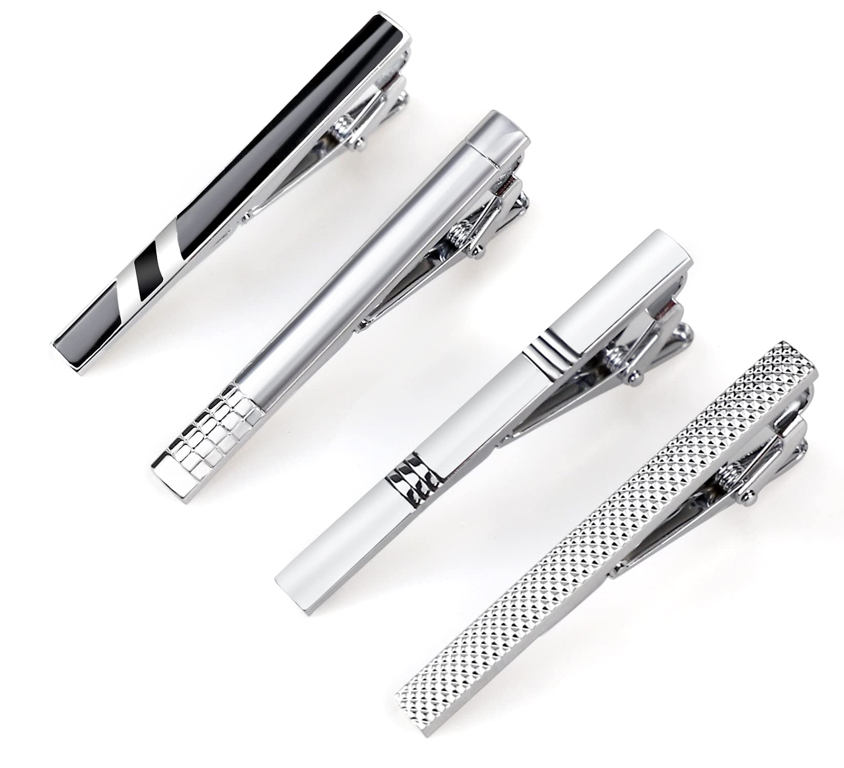 Tie Clips for Men, 4 Pack Classic Tie Clip Necktie Tie Bar Pinch Clips Suitable for Wedding Anniversary Business and Daily Life 6cm with Gift Box Style C