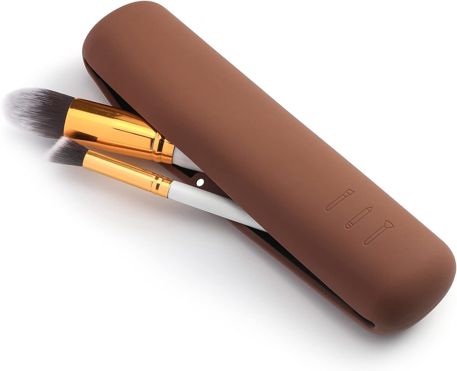 INOVERA (LABEL) Silicone Makeup Brush Holder - Cosmetic Face Brushes Pouch - Magnetic Anti-Fall Out Makeup Organizer for Travel Dark Brown 6 cm Width-image-17