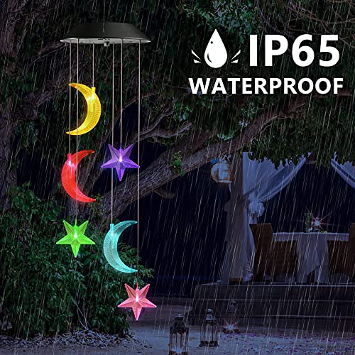 Image of Toodour Solar Wind Chimes, Color Changing Wind Chimes Moon and Star, LED Decorative Mobile, Gift for Mom Grandma, Waterproof Outdoor Moon Star Light for Garden, Patio, Yard, Window Outdoor Decor
