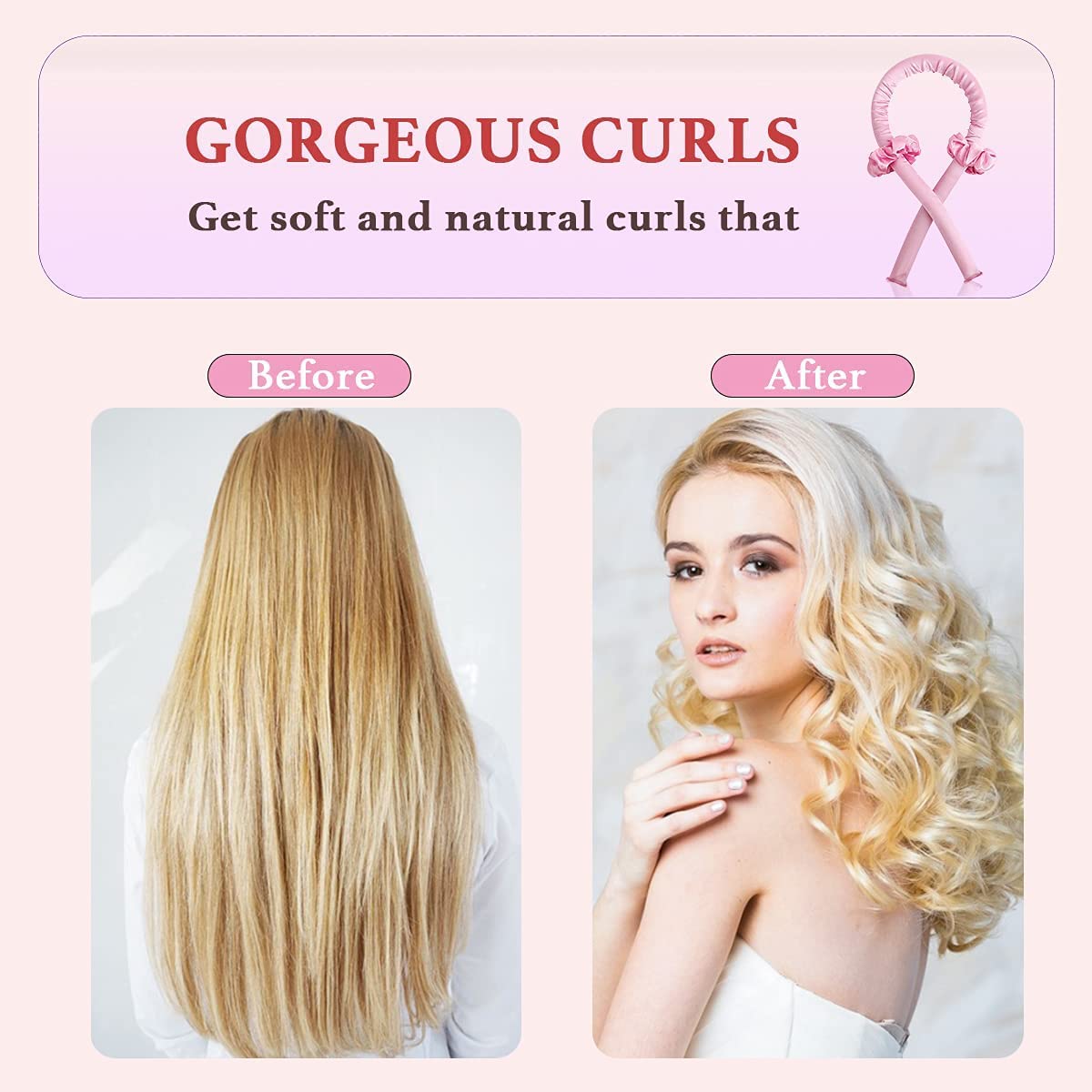 SHEGATO Heatless Hair Curlers For Long Hair, No Heat Silk Curls headband, Soft Foam Hair Rollers, Wave Formers Hair Curlers, Curling Ribbon and Flexi Rods for Natural Hair to Sleep In Overnight 3