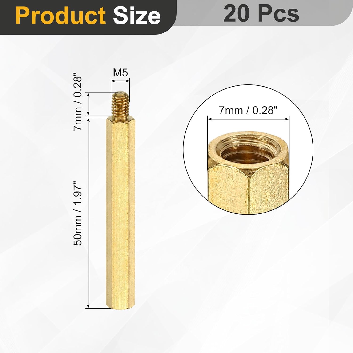uxcell 20Pcs Male to Female Thread Spacer Screws, M5 x 50mm + 7mm Brass Hex Standoff Screws PCB Motherboard for Drone Quadcopter, Computer and Circuit Board