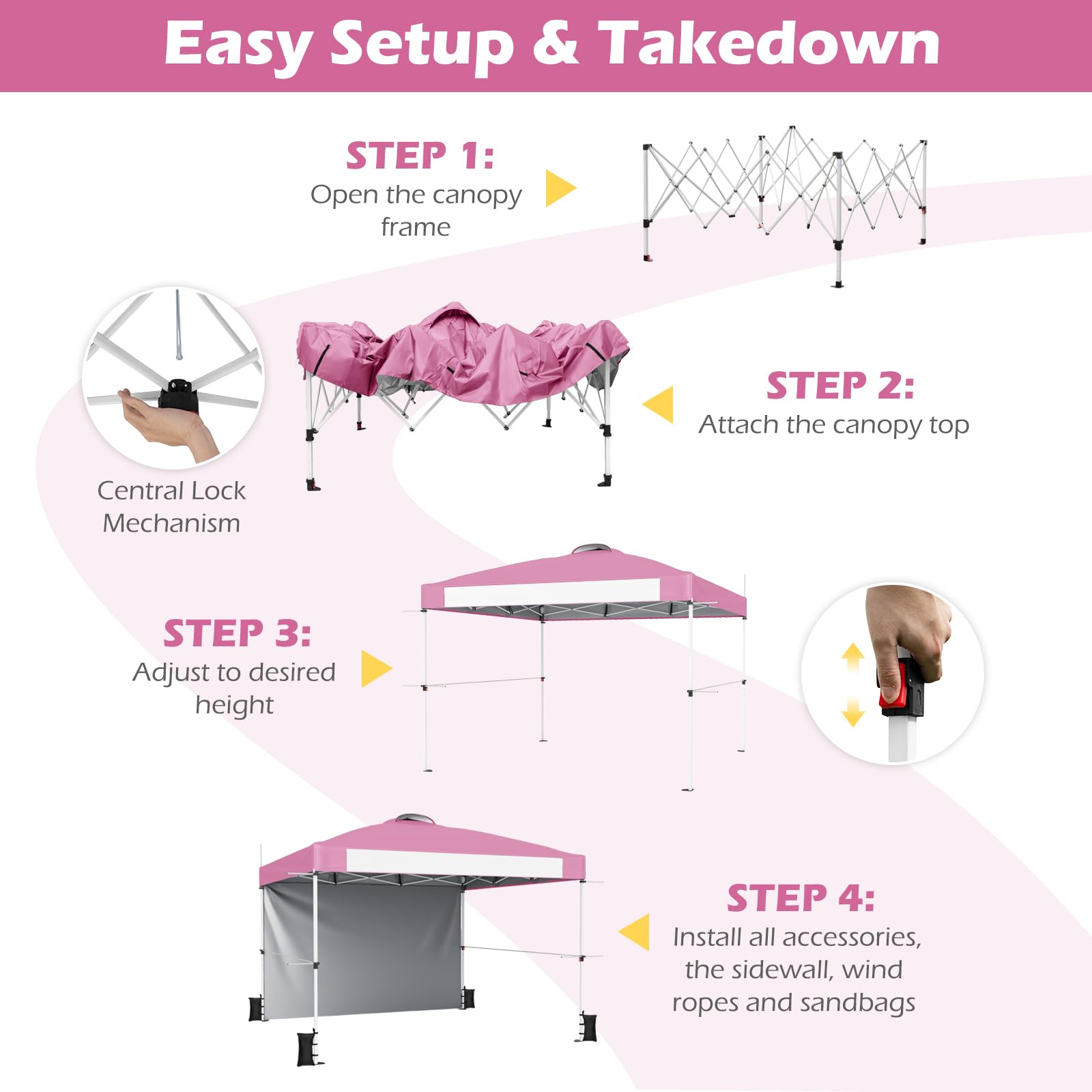 Tangkula 10x10 Ft Pop Up Canopy Tent, Commercial Instant Tent with Removable Sidewall, 2 Hanging Bars, 4 Crossbars, 1 Vertical Bar, 1 Banner Strip, Outdoor Event Canopy for Market, Patio