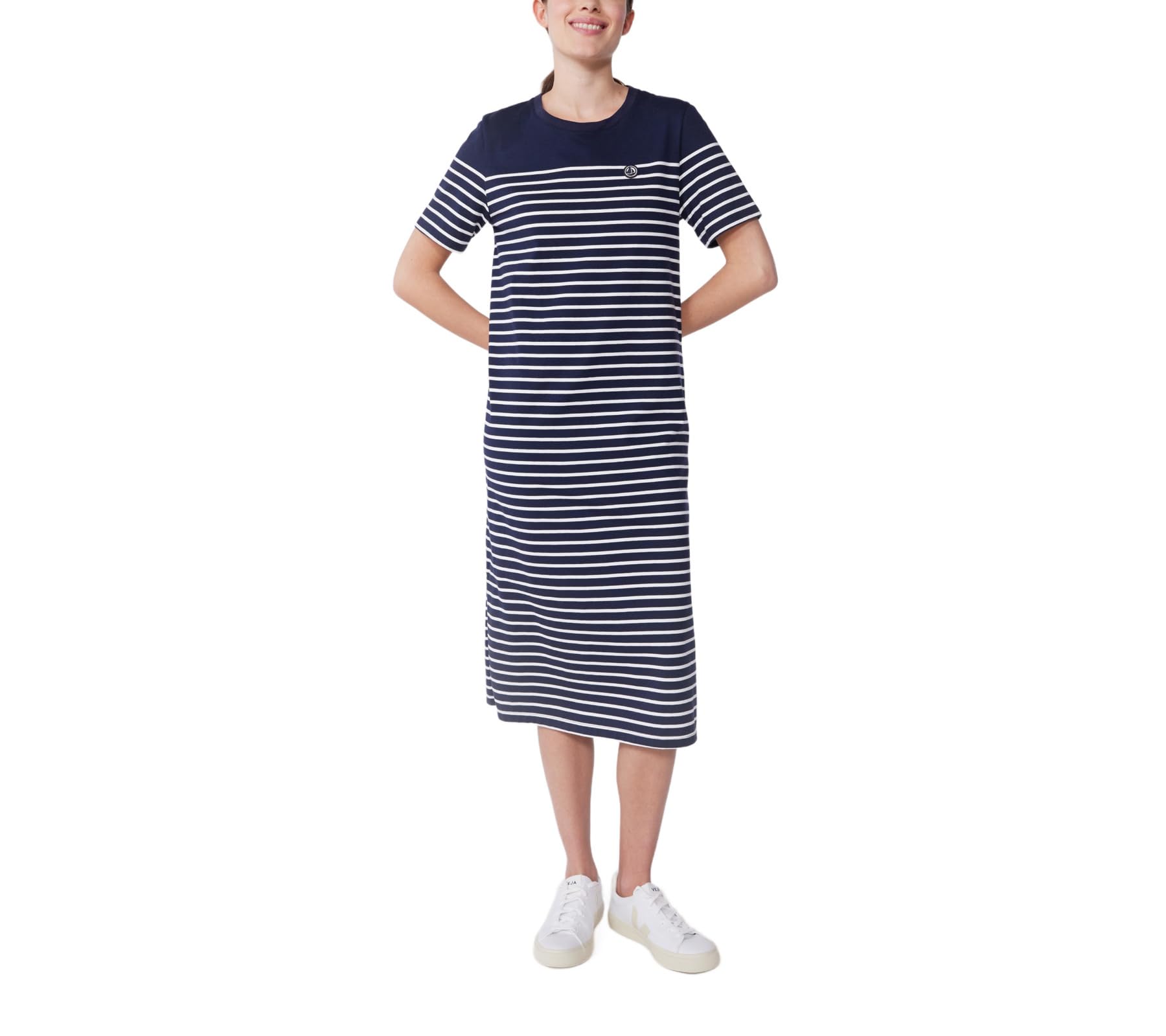 Petit Bateau Damska sukienka z krótkim rękawem, Niebieski/biały, XS