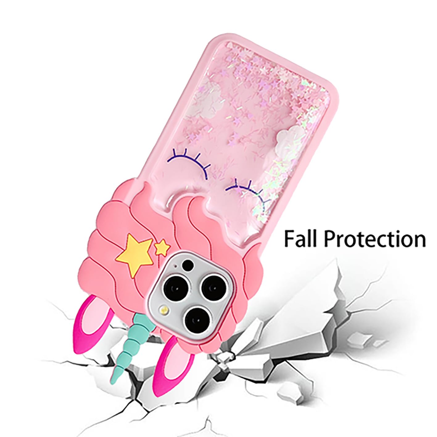 Funda de unicornio en 3D, diseño de dibujos animados de personajes Kawaii, con purpurina brillante, brillante, arena movediza, unicornio, para niños, adolescentes, niñas, mujeres, a prueba de golpes,