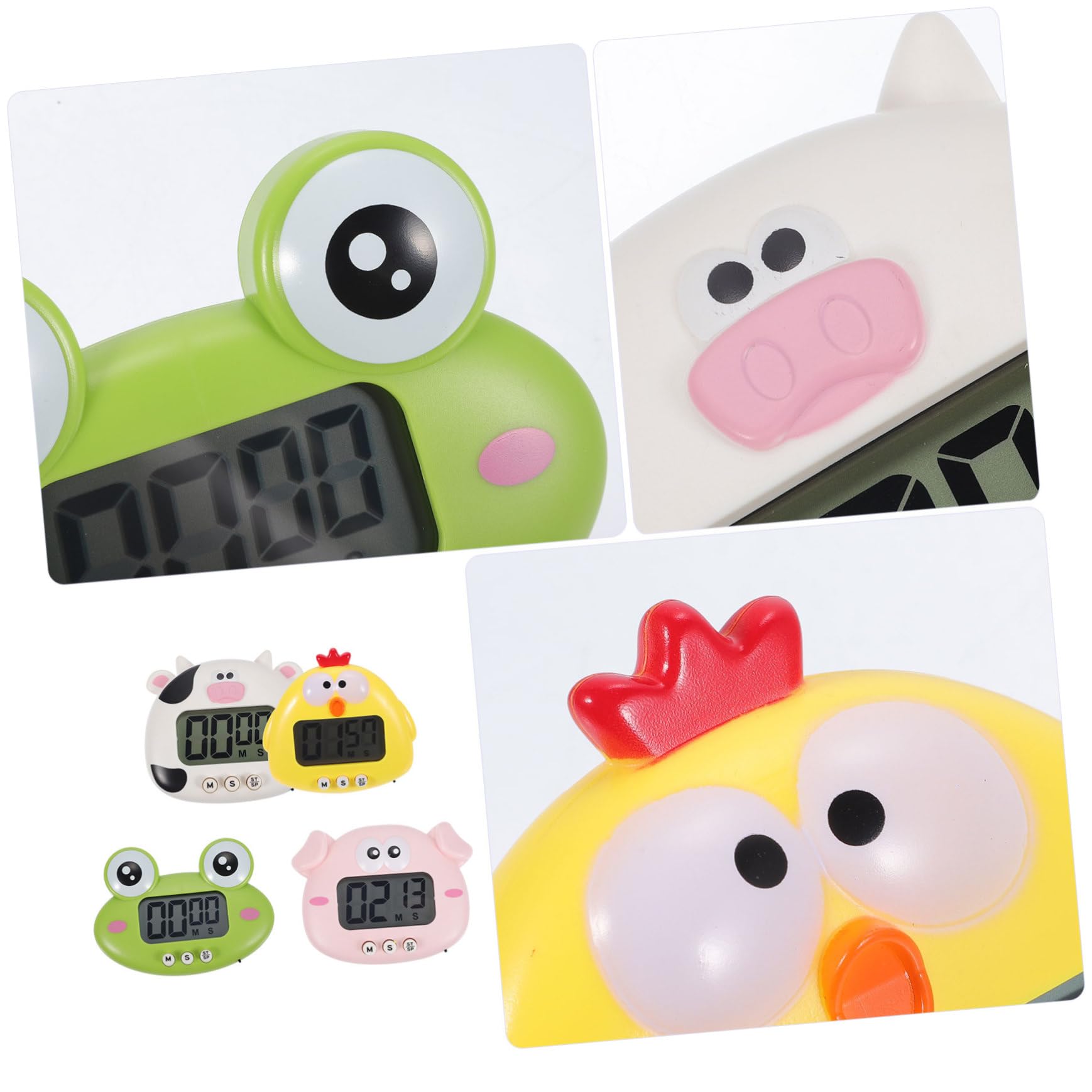 MAGICLULU Minuteur de Cuisson Numérique Magnétique 4 Pièces en Plastique Léger avec Animaux de Dessin Animé pour Gestion Temps Cuisine et Formation D'habitudes