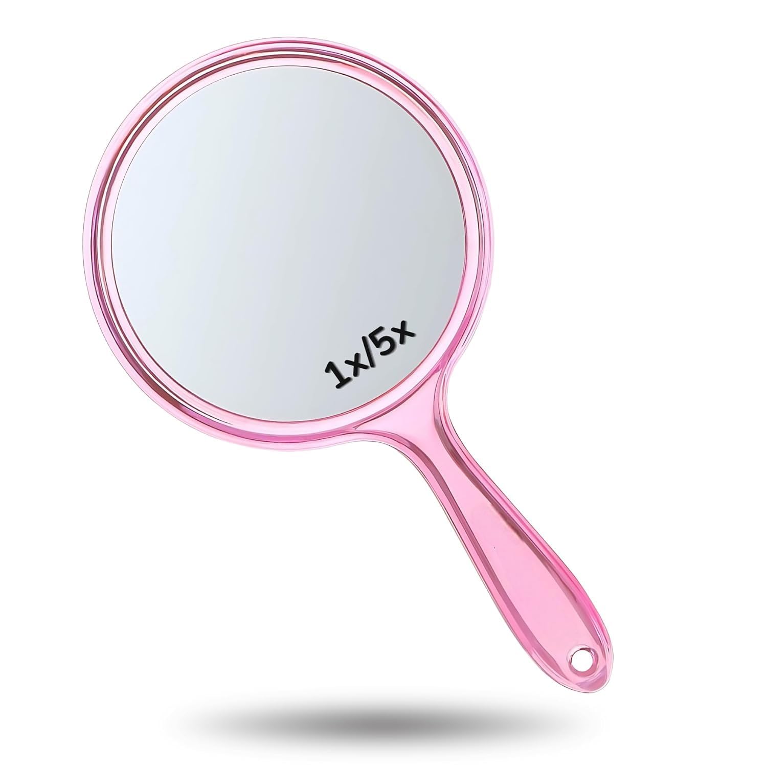 Transparent Hand Mirror 1X/5X Magnification | 5 Inch Round Acrylic Makeup Mirror with Handle & Hanging Hole | Portable Grooming Vanity Mirror for Travel Beauty Care (Pink)-image-47
