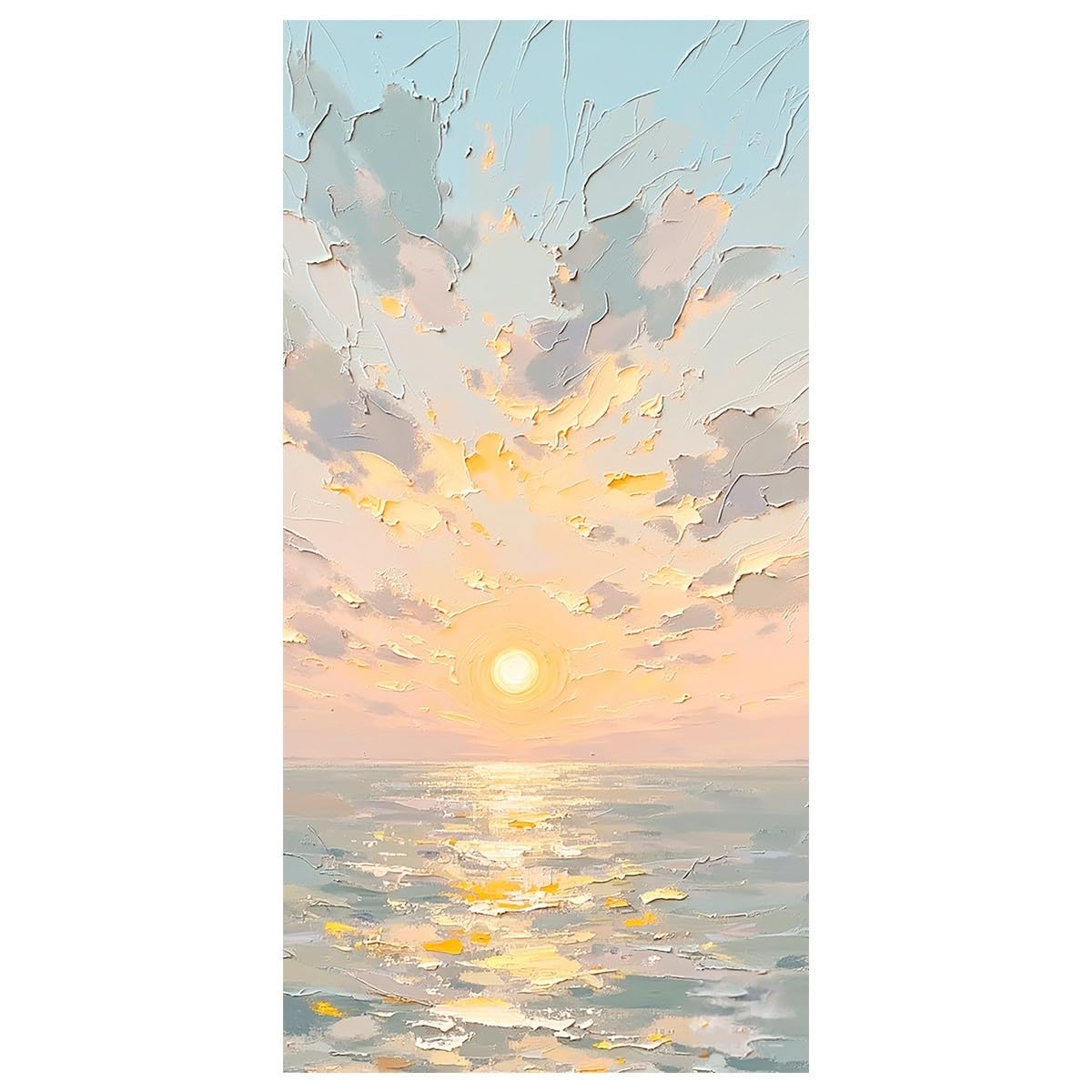 LCDIUDIU Oil Paintings On Canvas Hand Painted Large Abstract Textured Coastal Sunset Wall Art Modern Artwork Sunlit Sea Reflection Unframed Vertical Wall Decor for Living Room Bedroom 150X300Cm(60X1