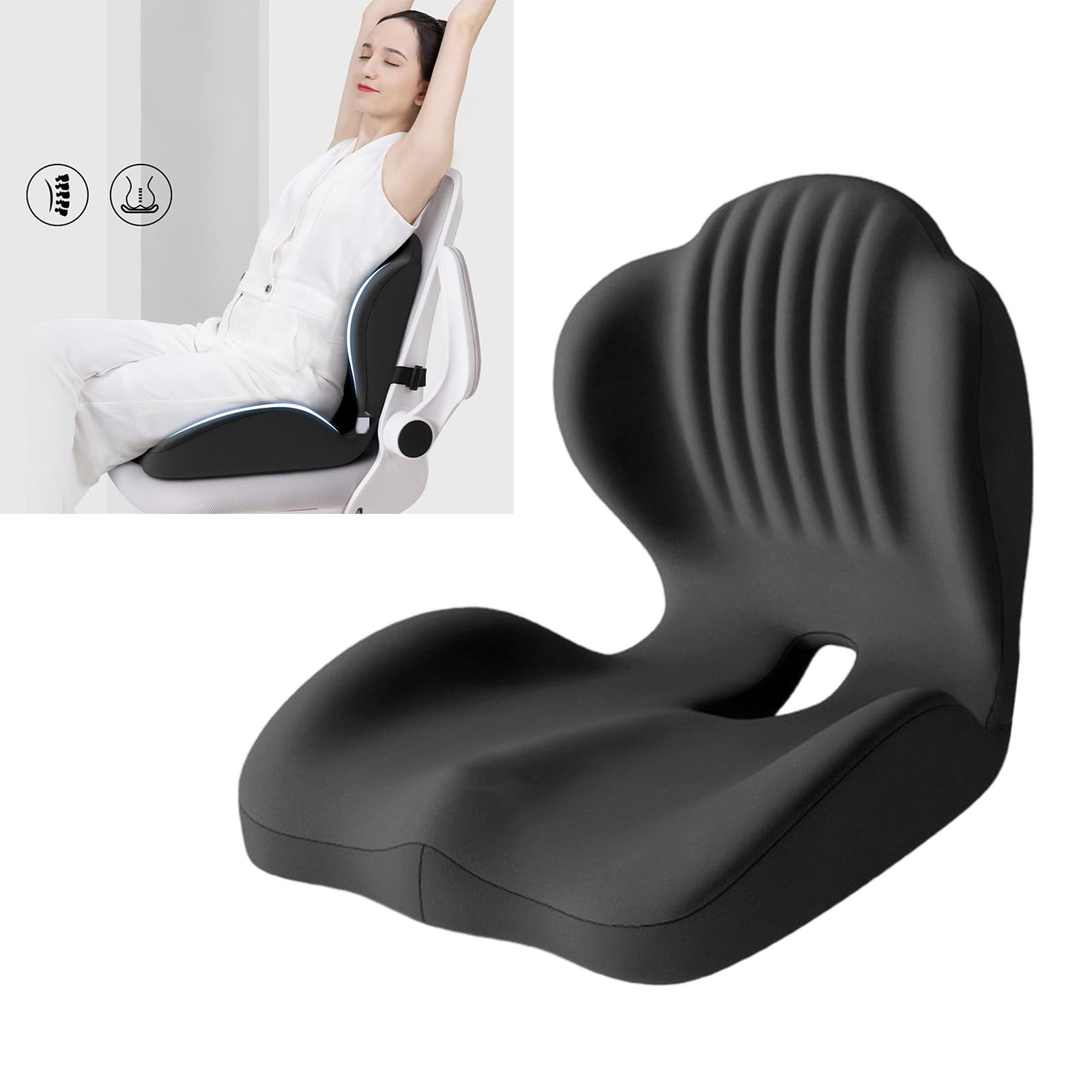 Cuscino per coccige con schienale integrato, cuscino lombare in memory foam, per sedia da scrivania, sedia ergonomica per la parte bassa della schiena