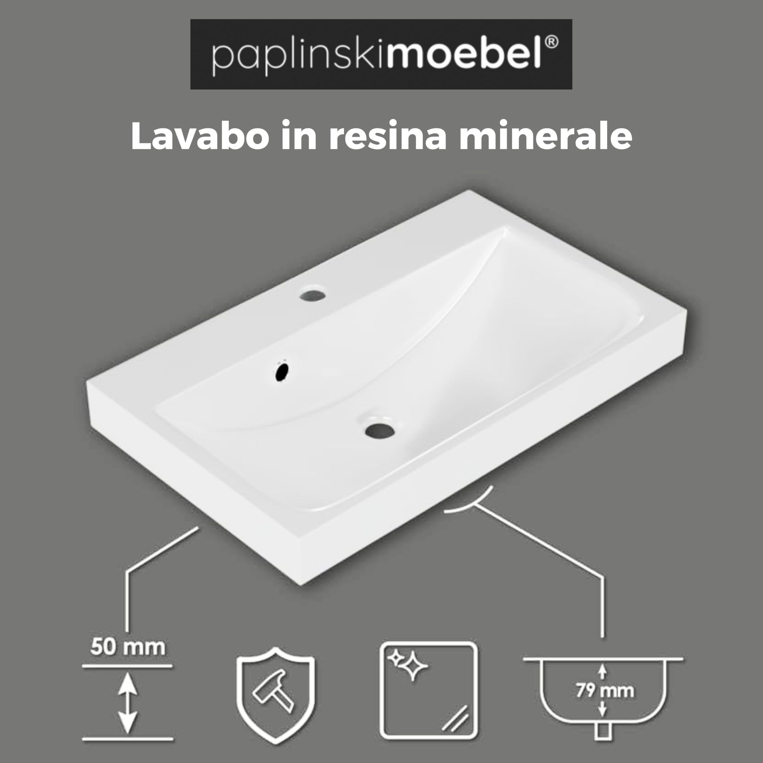 Mobile base con lavabo SEVA, 57 cm di larghezza, Set di mobili da bagno per bagno e WC ospiti, Lavabo in piedi o sospeso, Mobiletto con portarotolo - Rovere Lancillotto