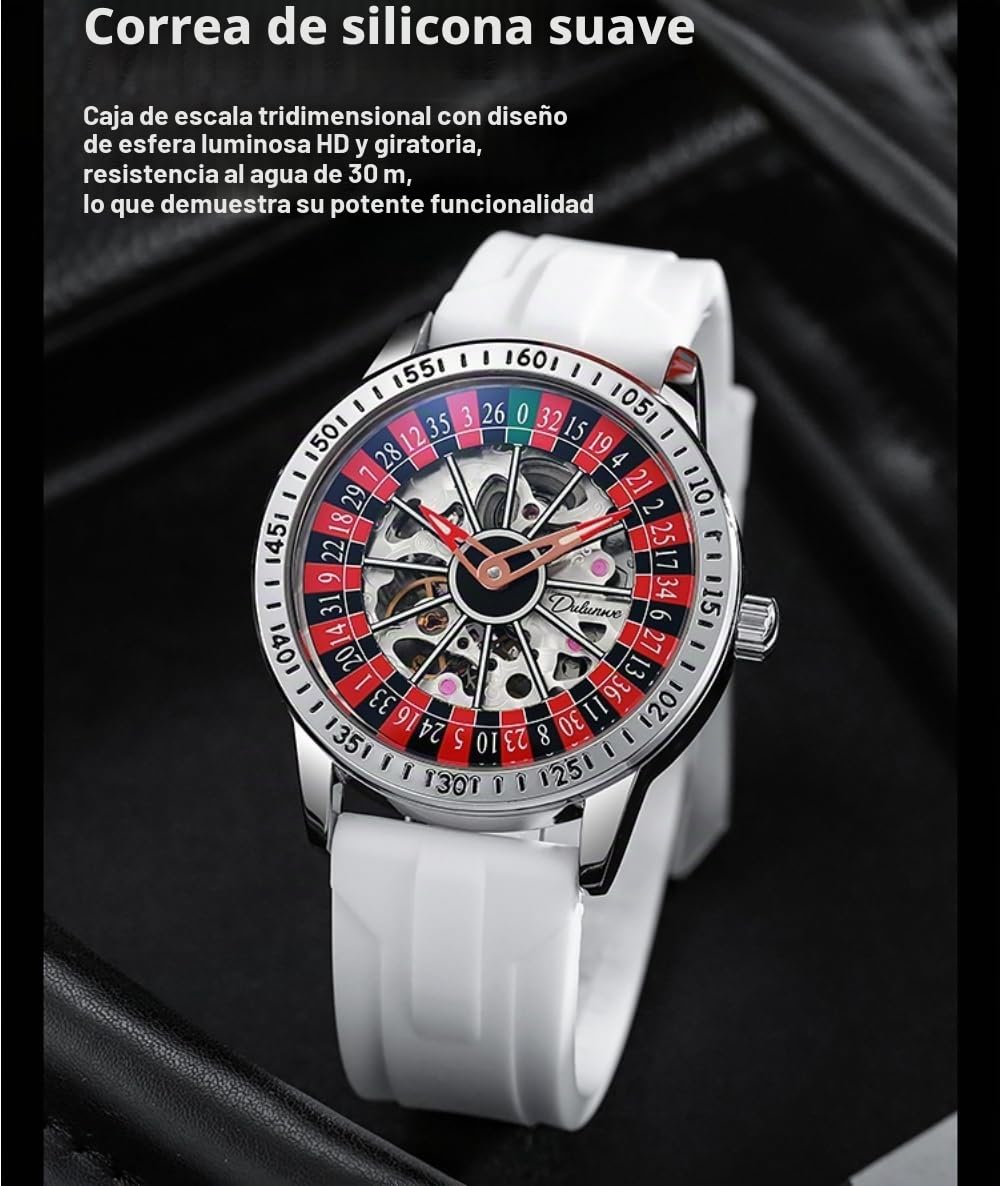 Reloj mecánico con esfera giratoria para hombre, diseño de esqueleto hueco, moderno, impermeable, luminoso, con personalidad, reloj de pulsera