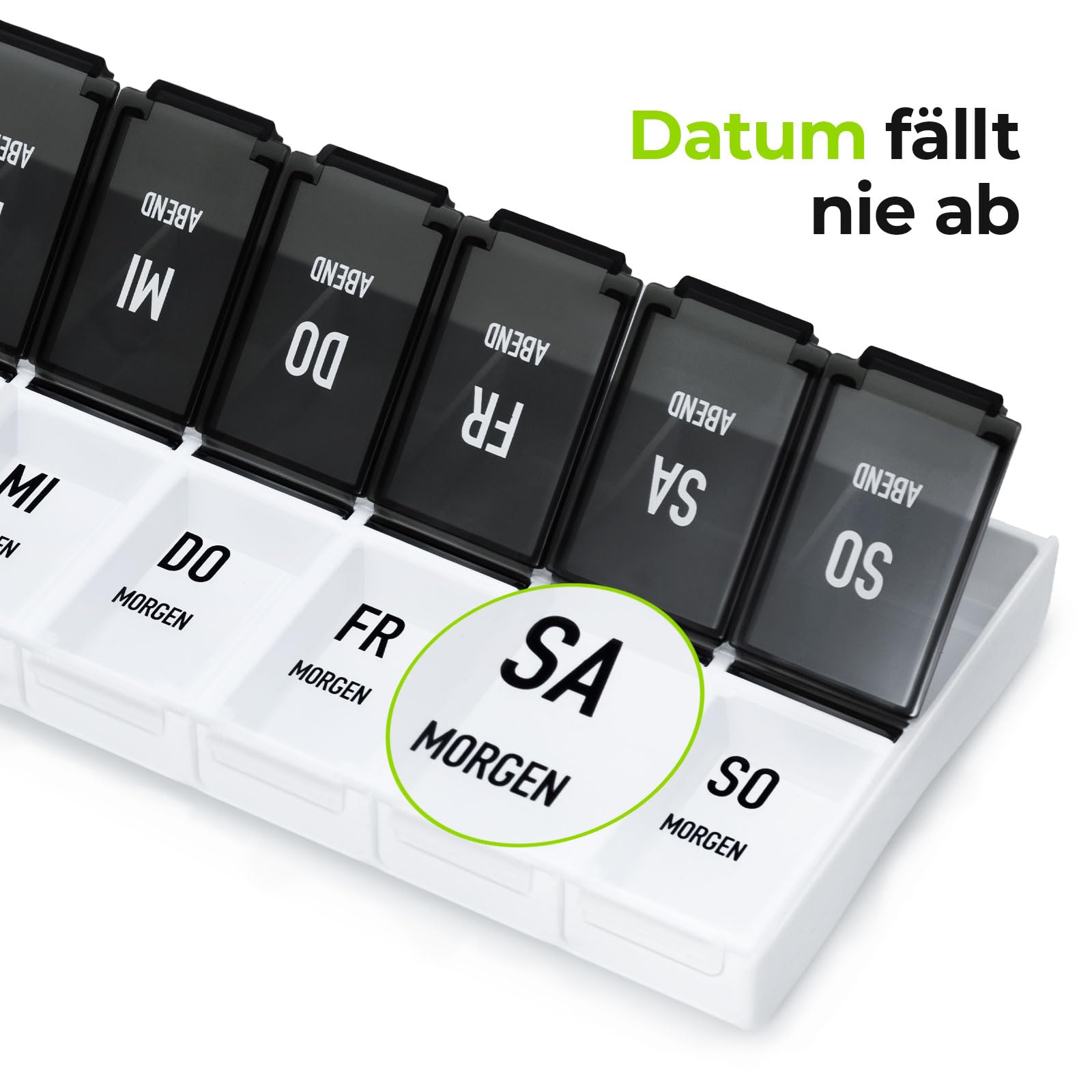 AUVON Tablettenbox 7 Tage Morgens Abends, Handlicher Tablettenbox mit Großen Separaten Fächern für Medikamente, Vitamine, Fischöl, Nahrungsergänzungsmittel usw.