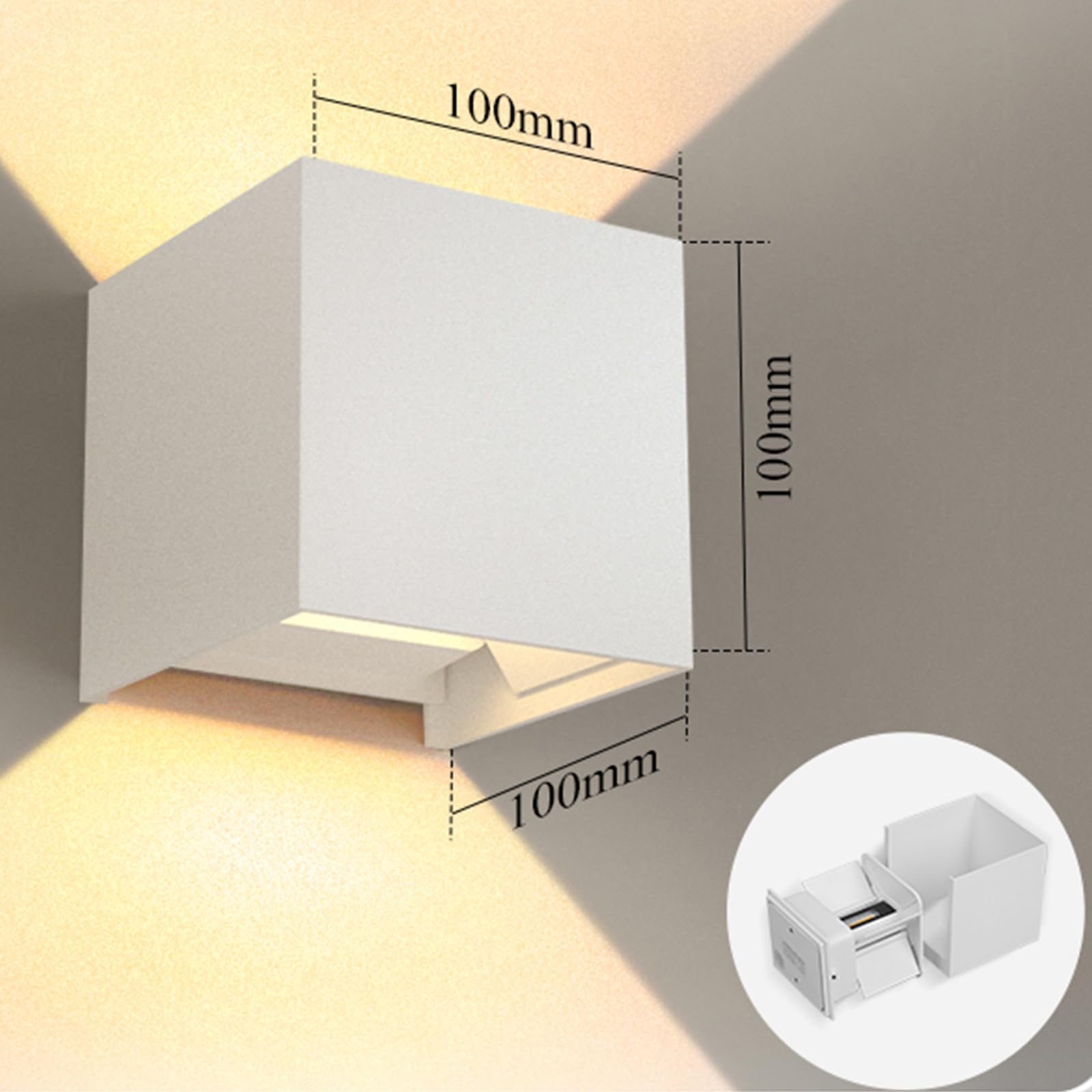 2 Pezzi LED Applique da Parete Moderno, 12W 3000K Luce Calda, Interno/Esterno MOKEKA IP65 Impermeabile, Alluminio Quadrata Con Angolo del Fascio Regolabile (Luce Calda-3000K)