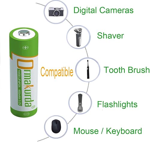 Miniatura 4 de Batería recargable Lifepo4 14430, batería recargable LiFePO4 14430 de 3.2 V 450 mAh para panel solar luces de jardín al aire libre (no batería AA),