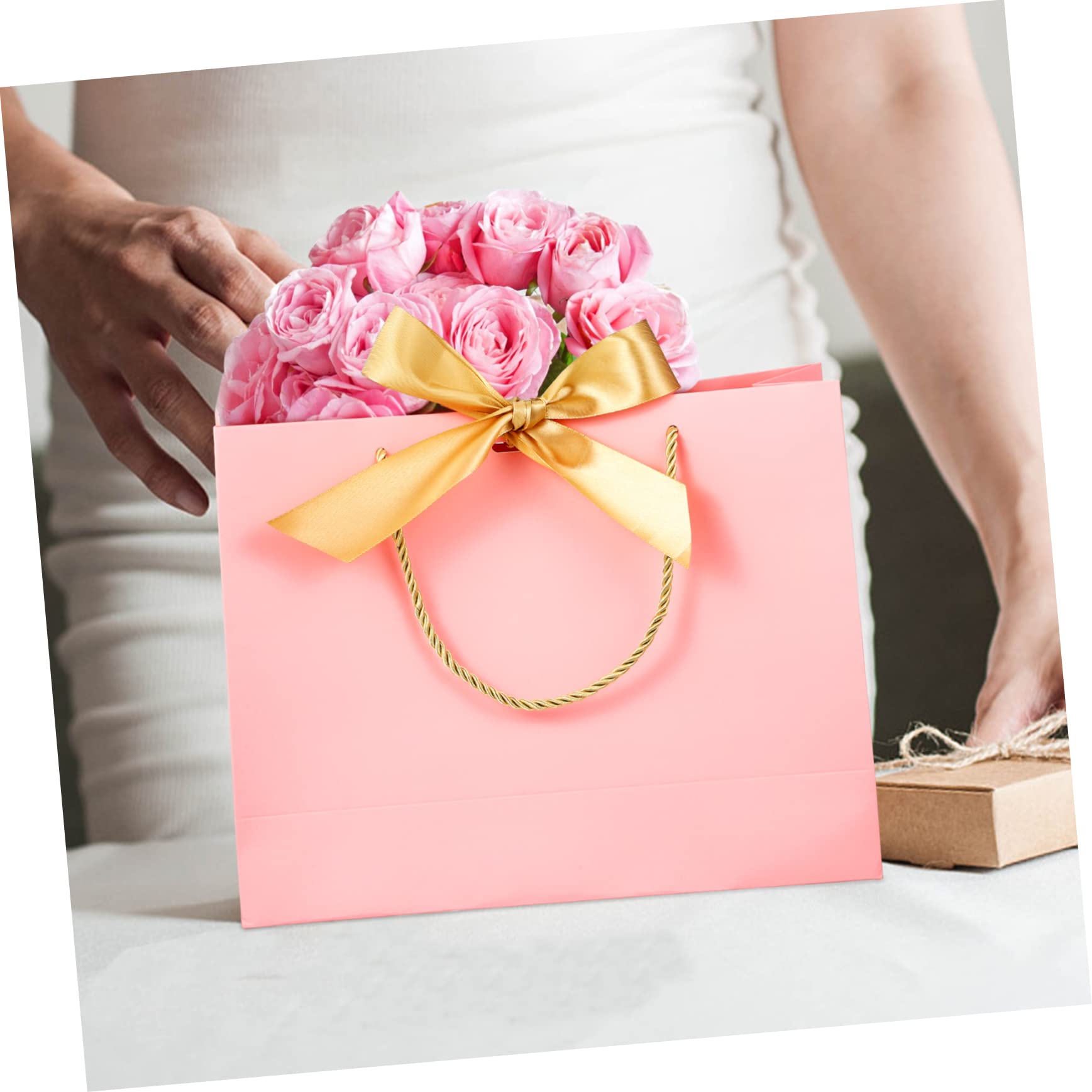DEARMAMY 10stücke Papier Geschenktüten mit Schleifen Tragbare Einkaufstüten für Partys Hochzeiten und Geschenkeverpackung