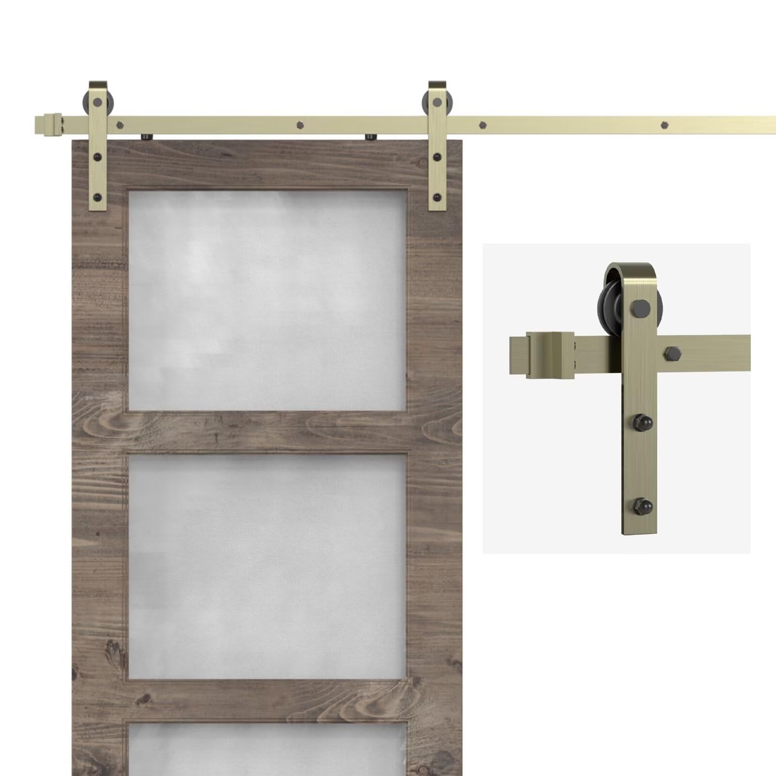6.6FT Classic Brass Sliding Barn Door Hardware Kit for Interior Door Brushed Gold — Amazon image 11