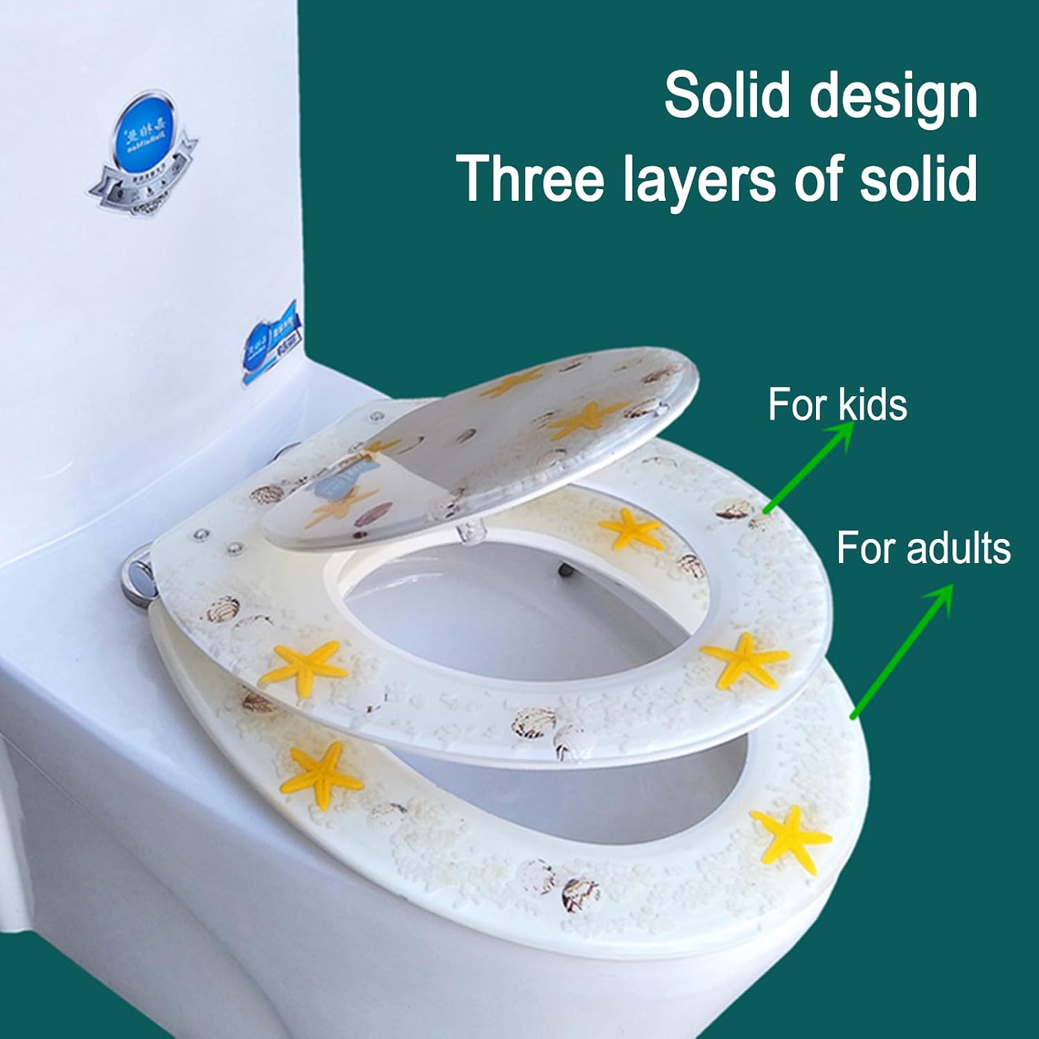Toilet seat soft close toilet seat Soft Close Family Toilet Seat with Quick Release Function, Toilet Seat with Toddler Seat Built in, Transparent Resin Toilet Seat, 3D Effects, U/V/O Type, Easy to Ins
